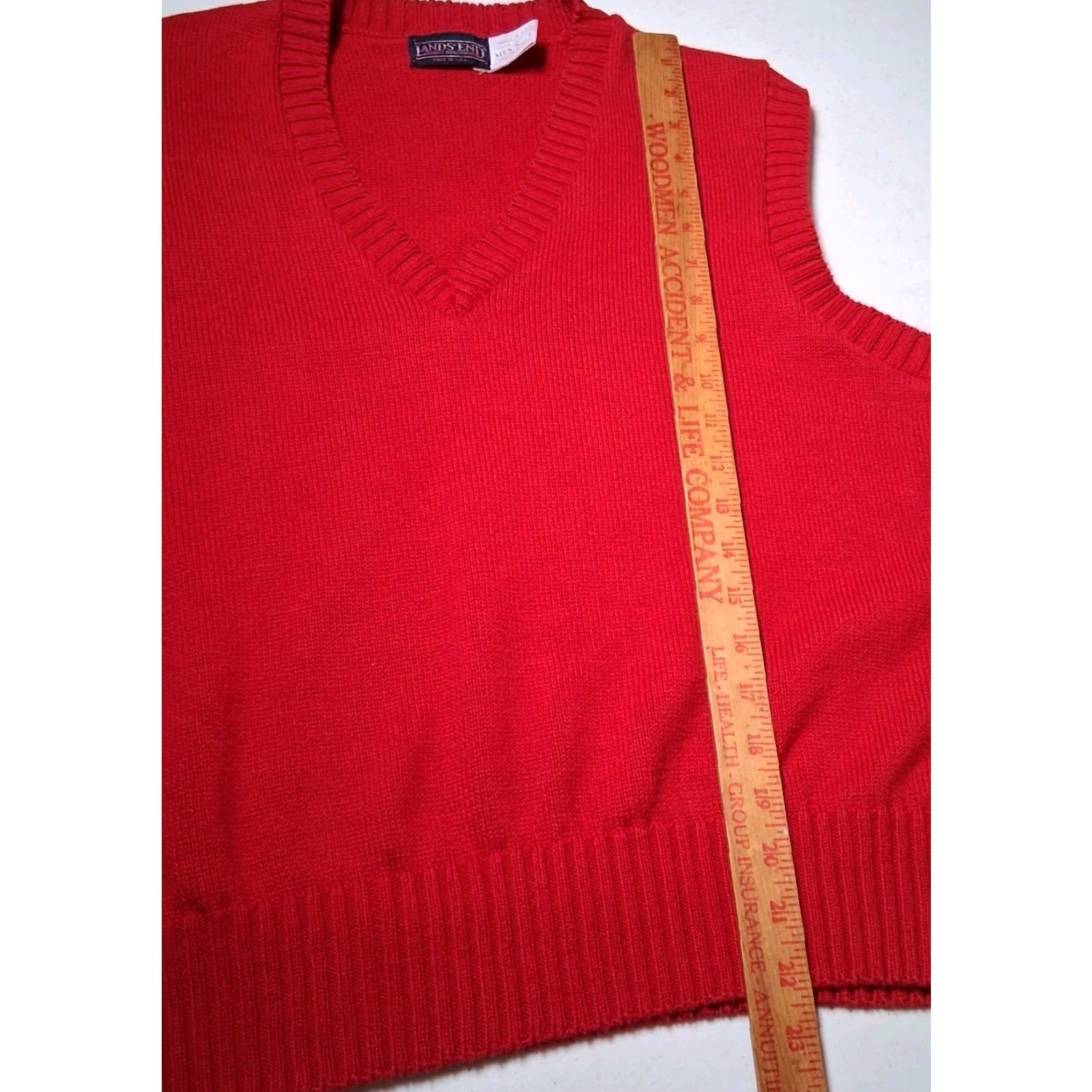 Lands' End VINTAGE Lands' End Sweater Vest Men's L Red 1990s V-Neck Knit Cotton Casual Casual/Office Wear 90s USA Size US L / EU 52-54 / 3 - 3 Thumbnail