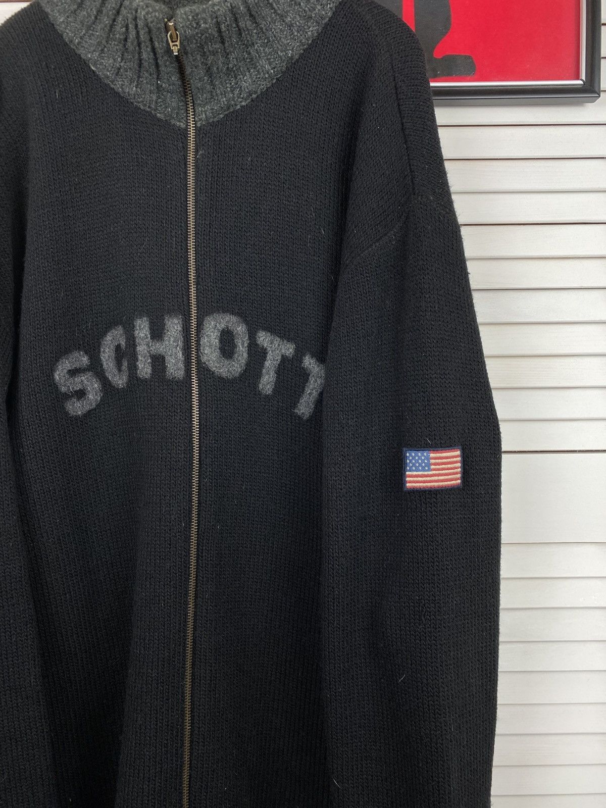 Schott Schott Zip Up Sweater Mens L Big Logo American Flag Y2K Wool Size US XL / EU 56 / 4 - 3 Thumbnail