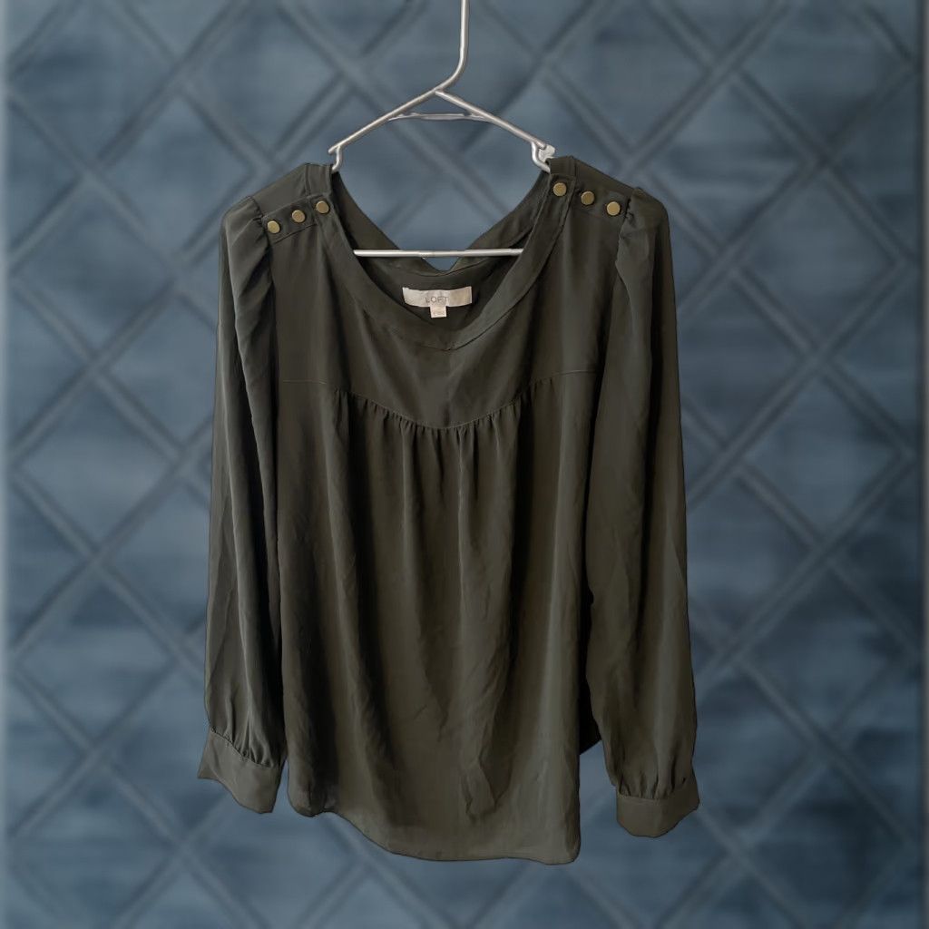 Loft VINTAGE Loft Blouse Shirt Green Button Shoulder Long Sleeve L Large Women Mock Size L / US 10 / IT 46 - 1 Thumbnail