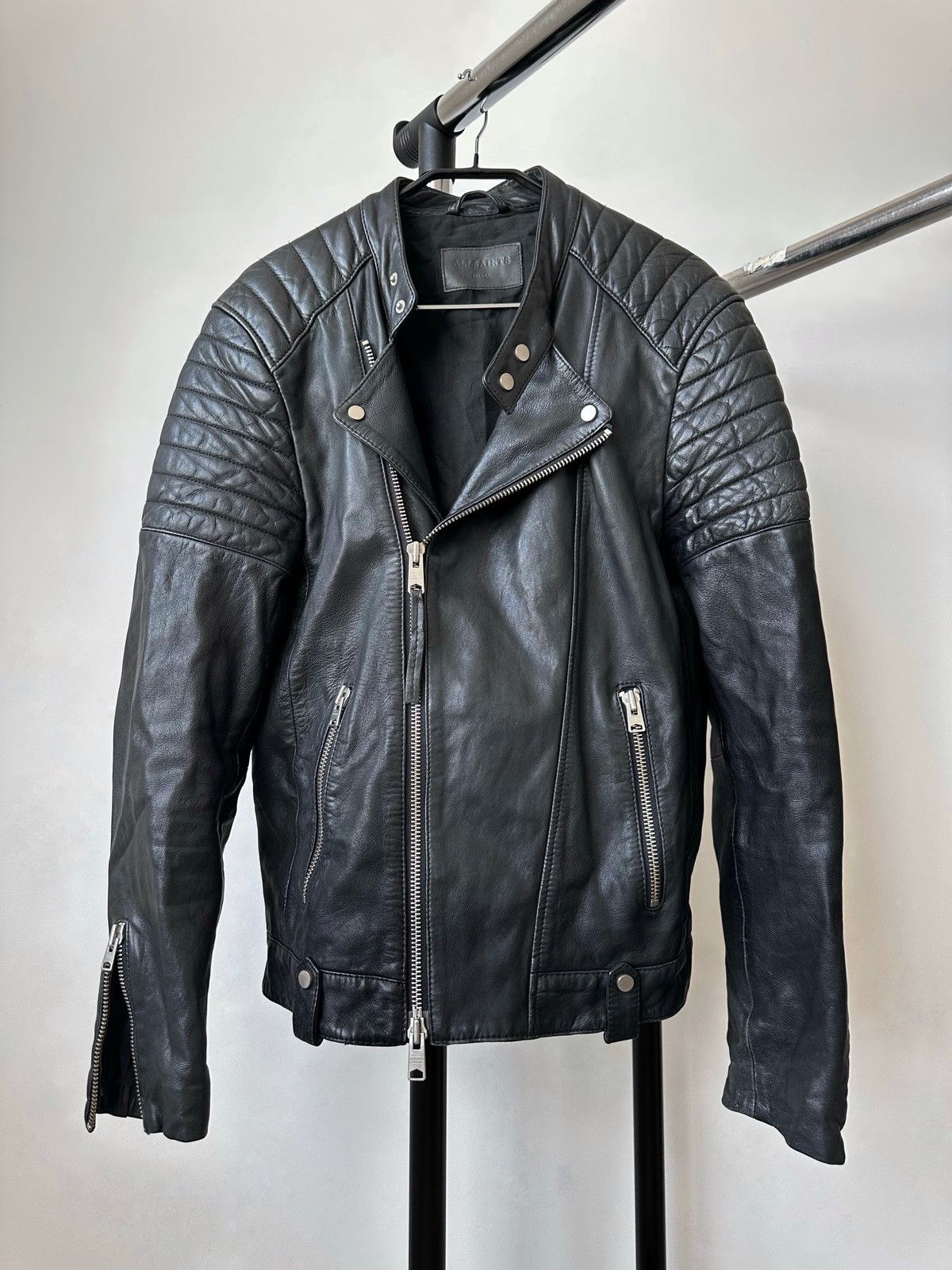 Allsaints Jasper Biker Black Sheep Leather Jacket Luxury