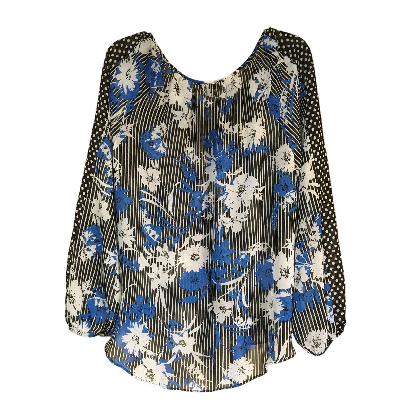 Apt. 9 Apt 9 Large Tie Front Long Sleeve Stripe Floral Sheer Blouse Size L / US 10 / IT 46 - 2 Thumbnail