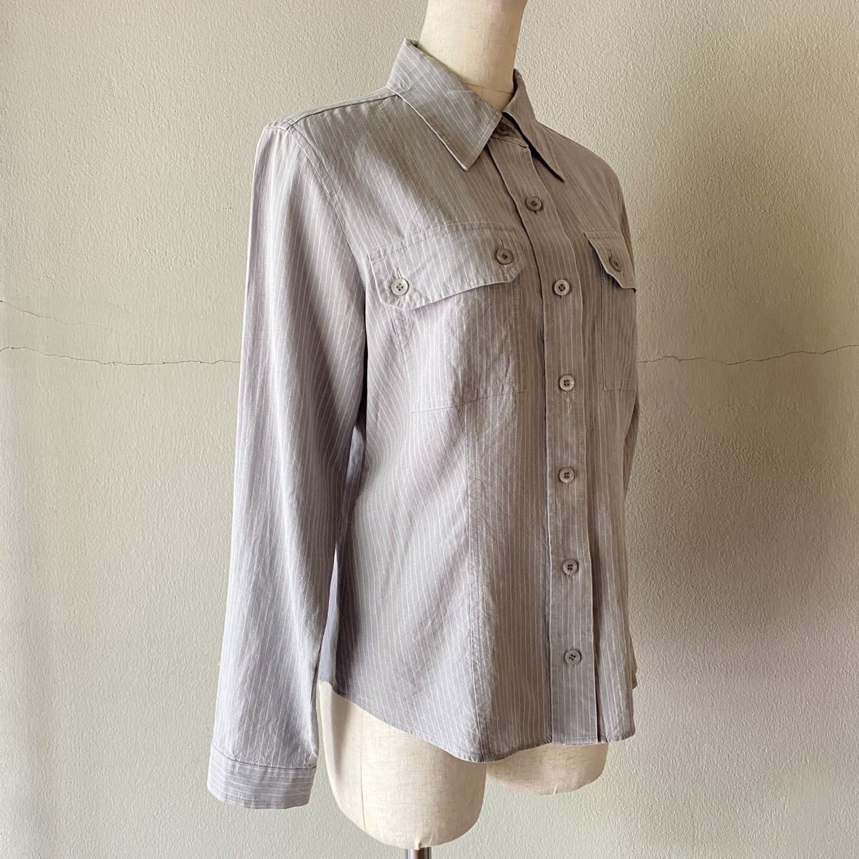 Yves Saint Laurent YVES SAINT LAURENT Light Gray Striped Pocket Shirt Size XS / US 0-2 / IT 36-38 - 1 Thumbnail