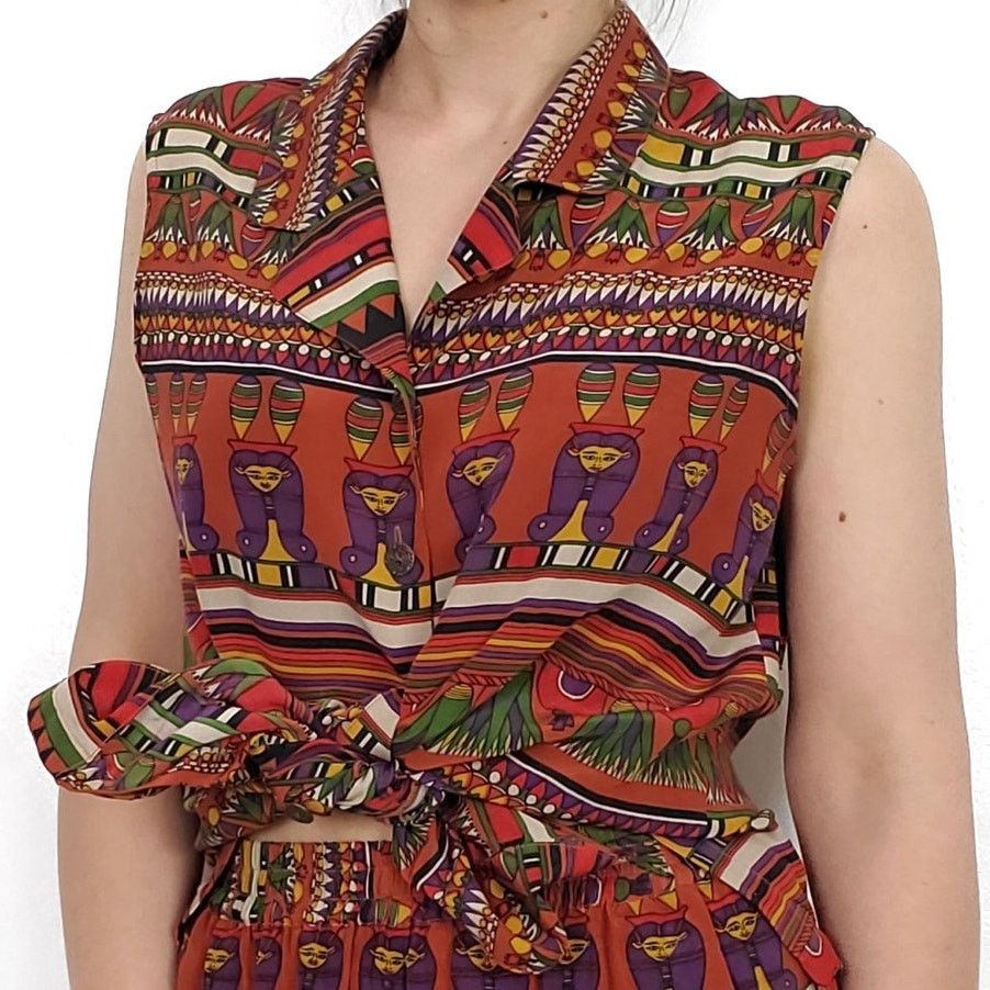 Other Vintage Silk Collared Sleeveless Top Egyptian 90s Pockets M Size M / US 6-8 / IT 42-44 - 1 Thumbnail