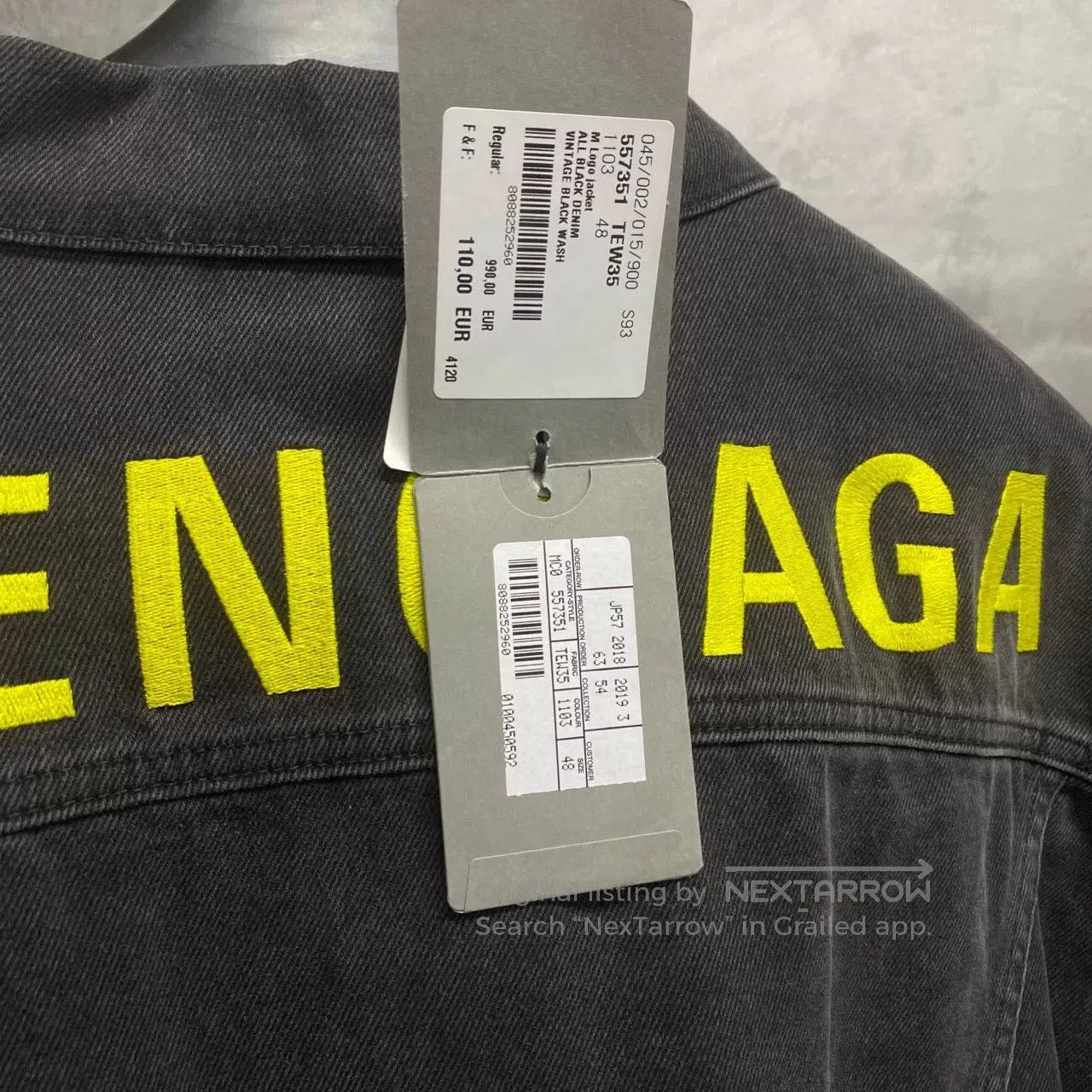 Balenciaga Balenciaga Black Green Embroidery Logo Denim Jacket. Size US S / EU 44-46 / 1 - 5 Thumbnail