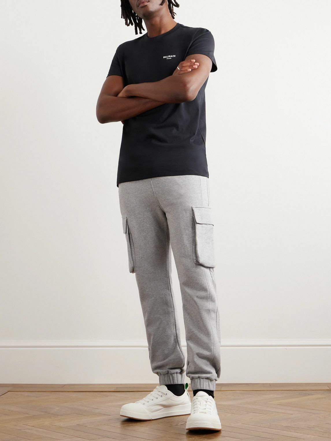 Balmain o1s1wg110925 Logo Print Cotton Jersey Sweatpants in Grey Size US 36 / EU 52 - 2 Thumbnail