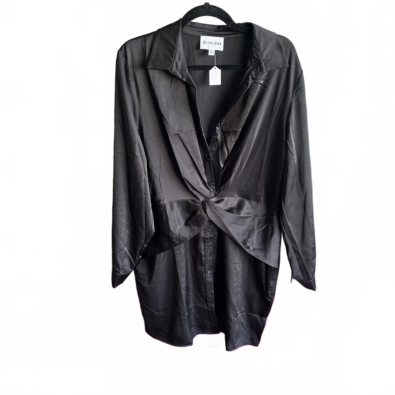 Designer Stylish Black Button-Up Shirt dress by Olive + Oak - XL Size XL / US 12-14 / IT 48-50 - 1 Thumbnail
