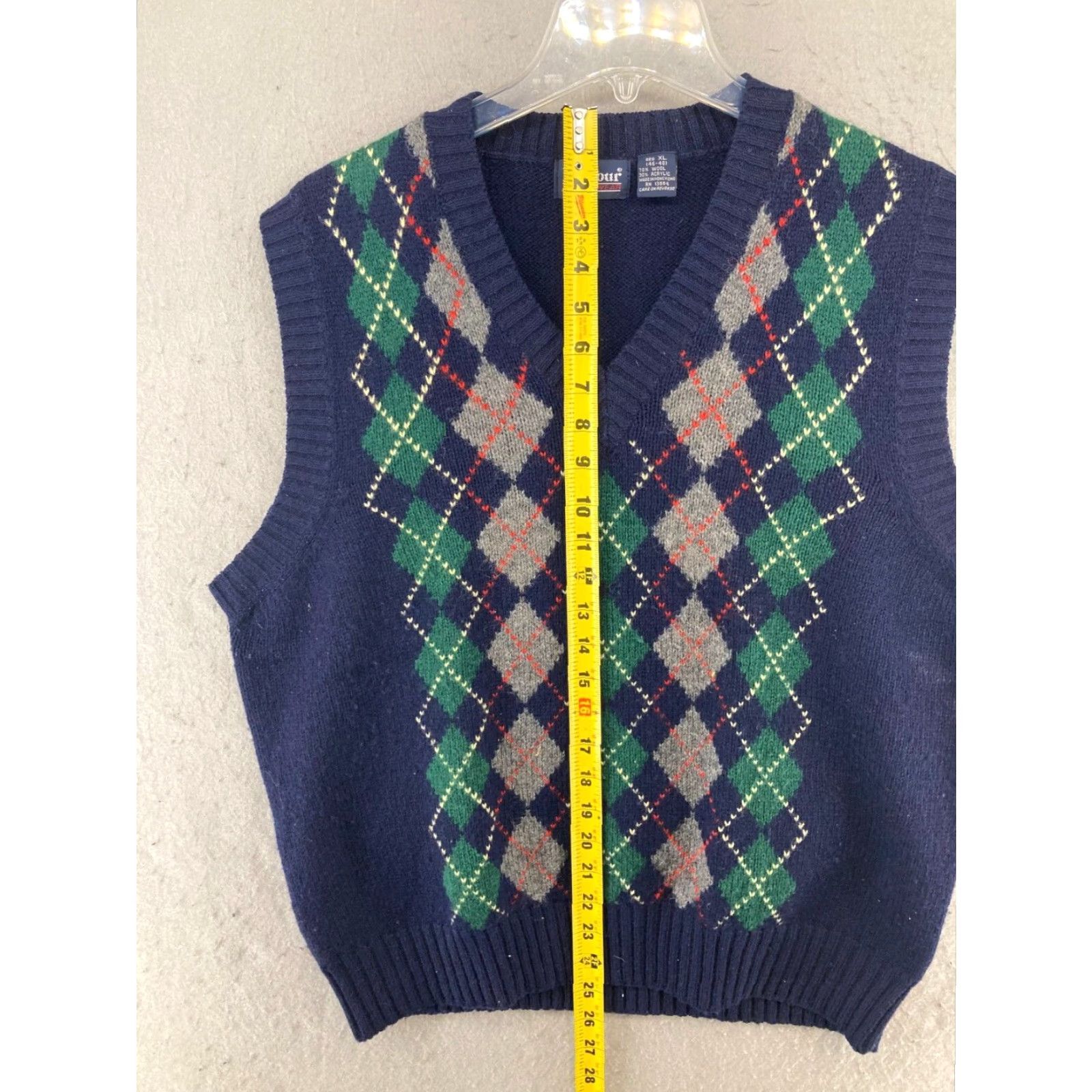 Vintage Mens Blue Argyle Sweater Vest XL Extra Large Golf V Neck Size US XL / EU 56 / 4 - 3 Thumbnail