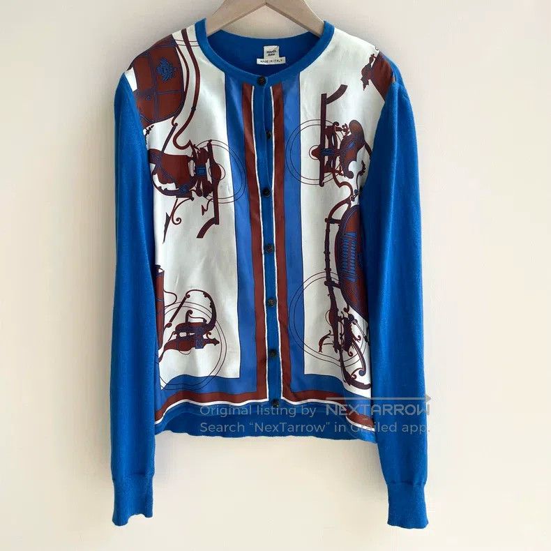 Hermes Hermes Navy Blue Knit Cardigan with Mixed Printing Size XS / US 0-2 / IT 36-38 - 1 Thumbnail