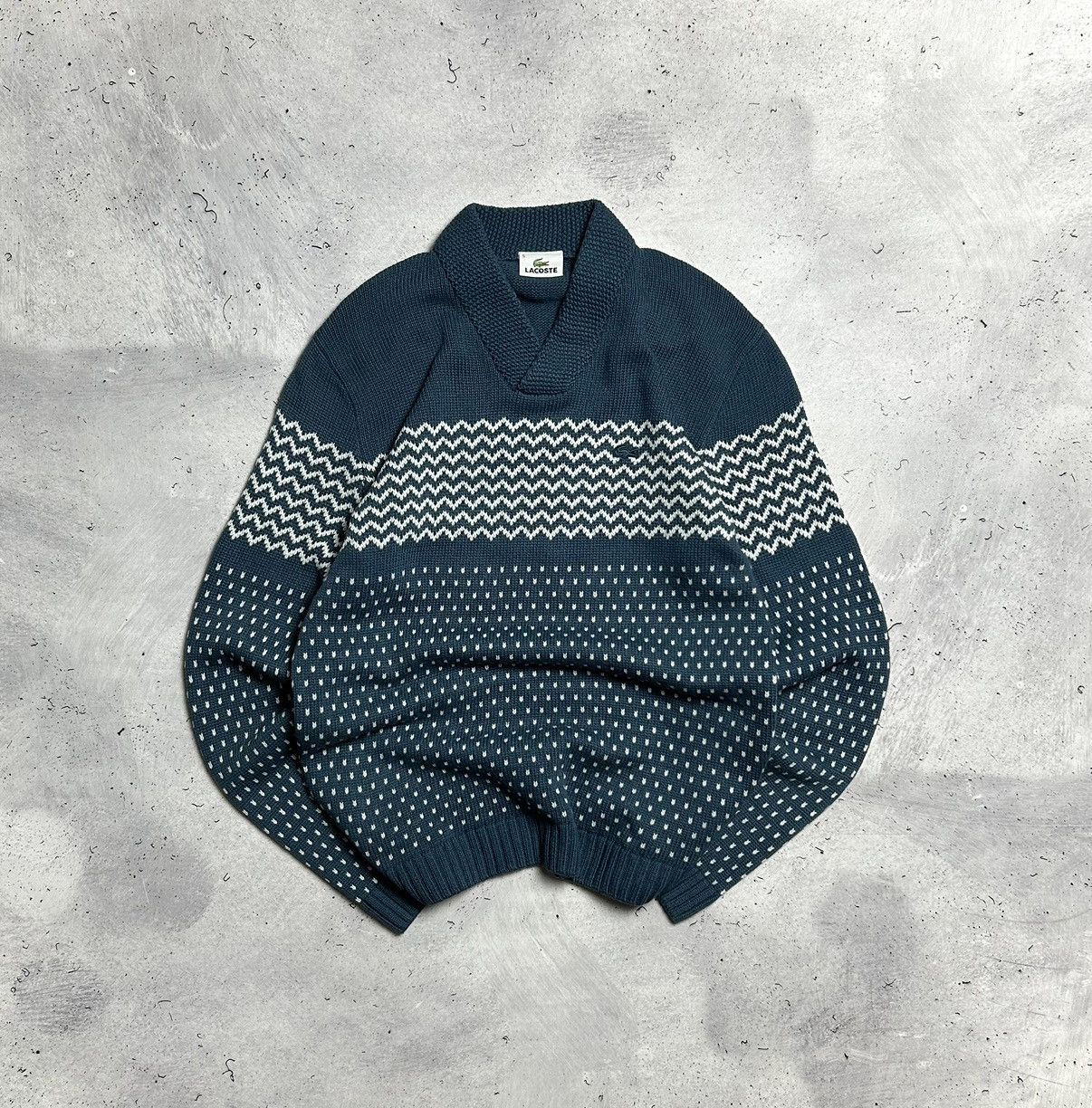 Lacoste × Vintage Vintage Lacoste Knitted V Neck Pattern Sweater Size US L / EU 52-54 / 3 - 1 Thumbnail