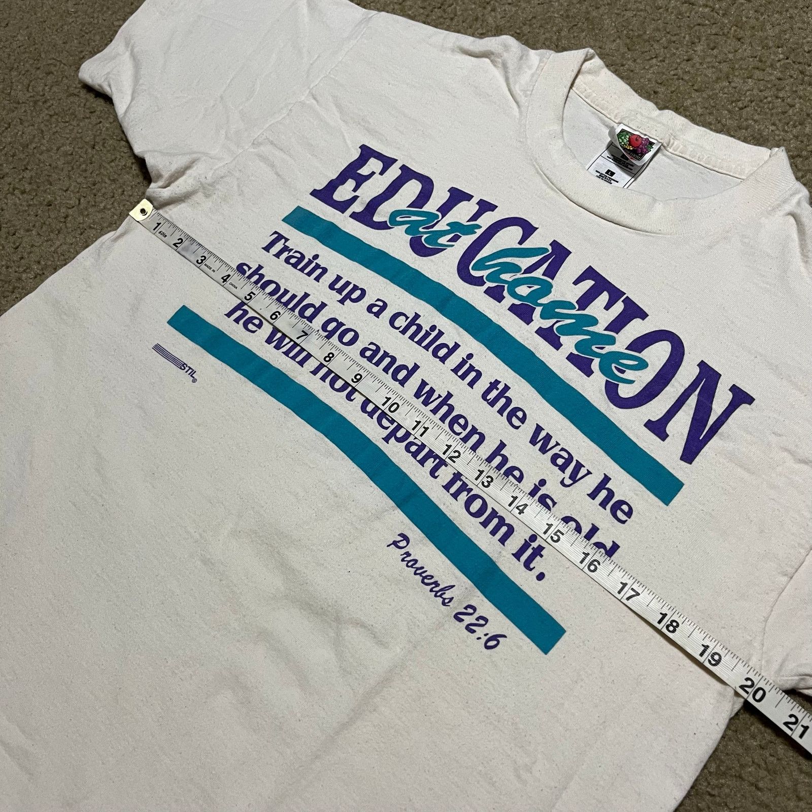 Fruit Of The Loom Vintage Single Stitch Christian Educated Proverbs 22:6 Shirt Size US L / EU 52-54 / 3 - 7 Thumbnail