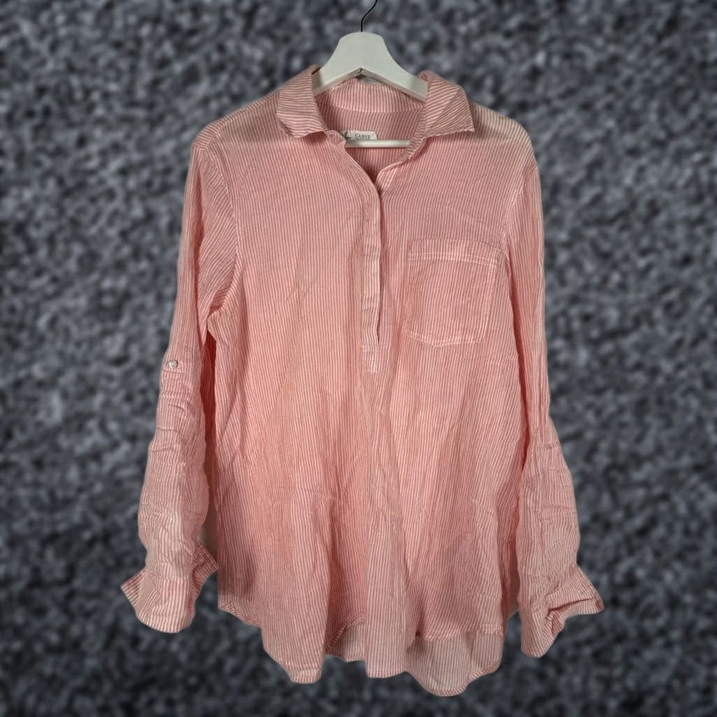 Vintage Carve Designs Womens Organic Cotton Striped Long Sleeve Henley Shirt Medium Pink Size M / US 6-8 / IT 42-44 - 1 Thumbnail