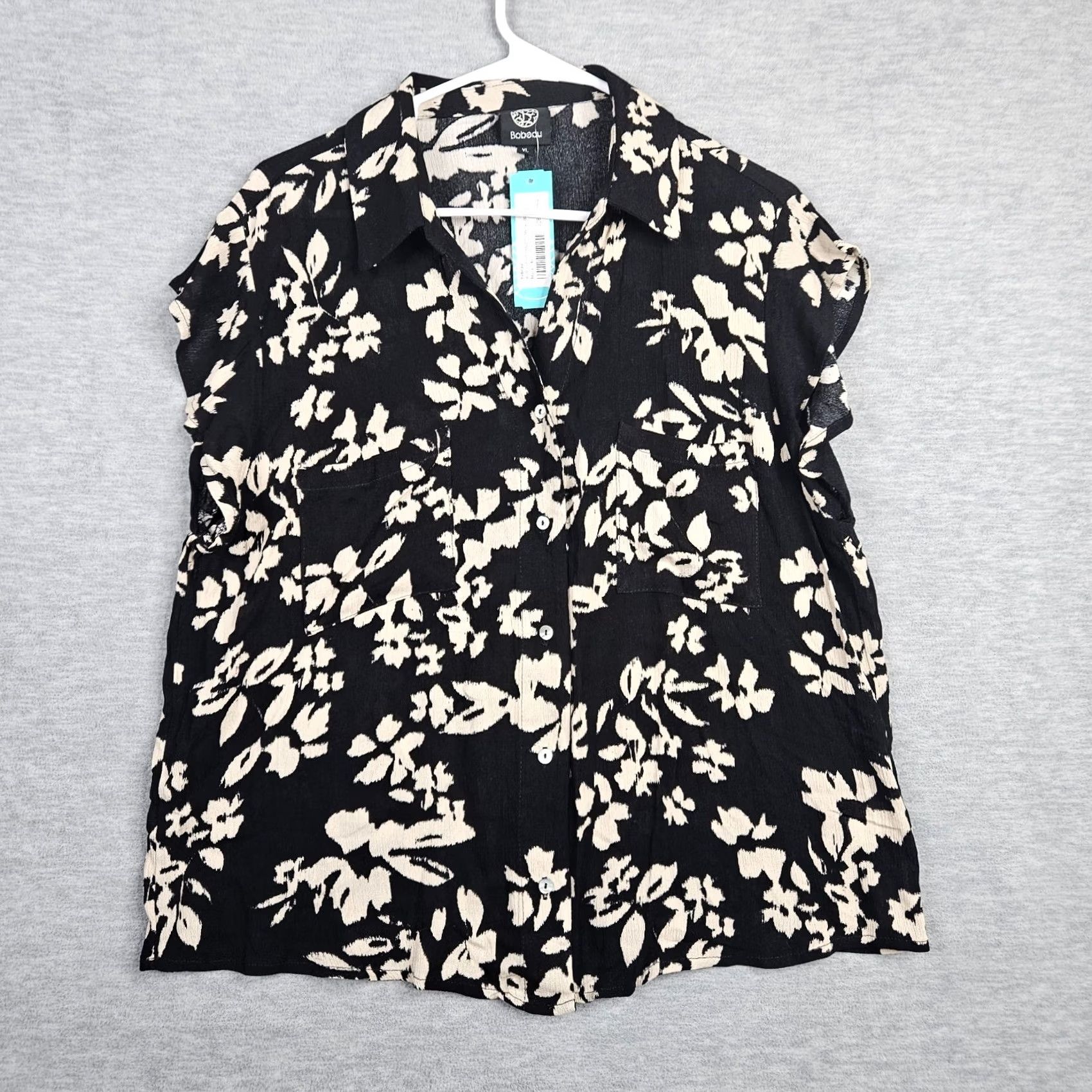 Vintage Bobeau Blouse Flutter Sleeve Black XL Womens Regular Rayon Button Front V-Neck Casual Shirt Size XL / US 12-14 / IT 48-50 - 2 Thumbnail