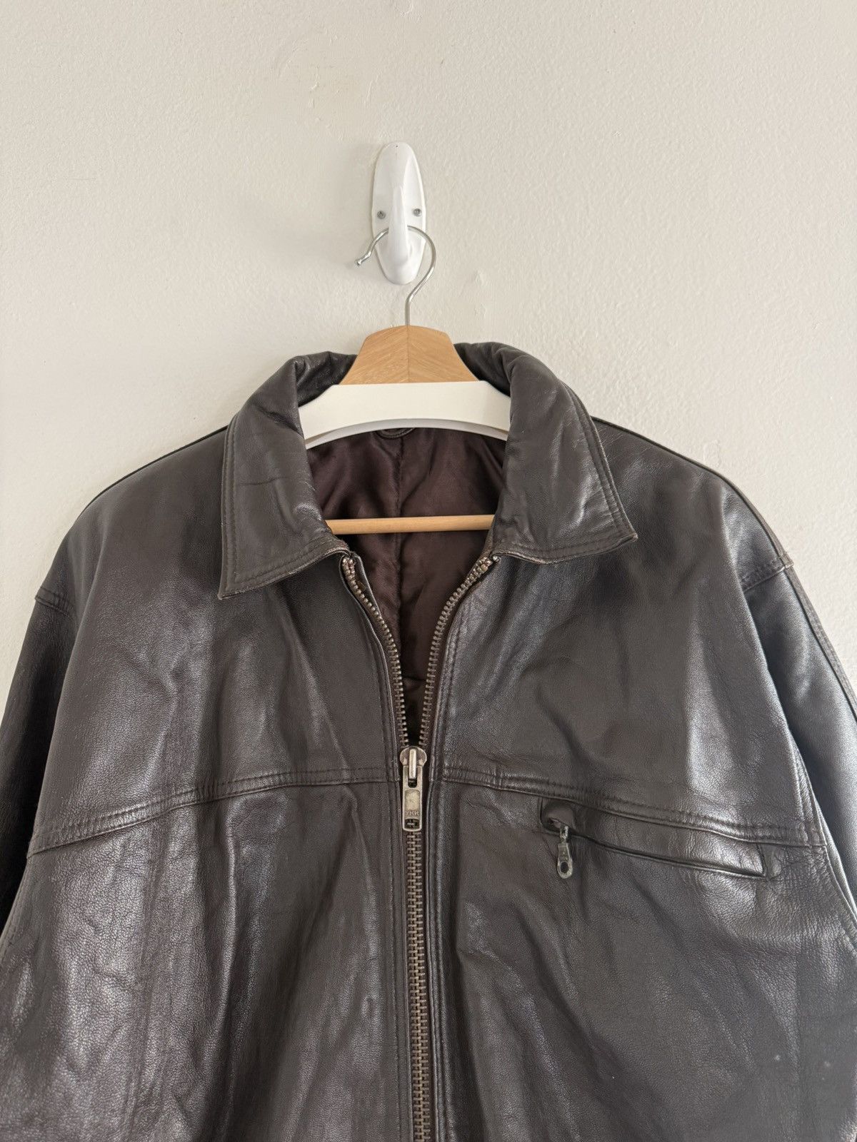 Vintage Vintage Leather Aged Zip Filled Lined Blouson Jacket Brown Size US L / EU 52-54 / 3 - 5 Thumbnail