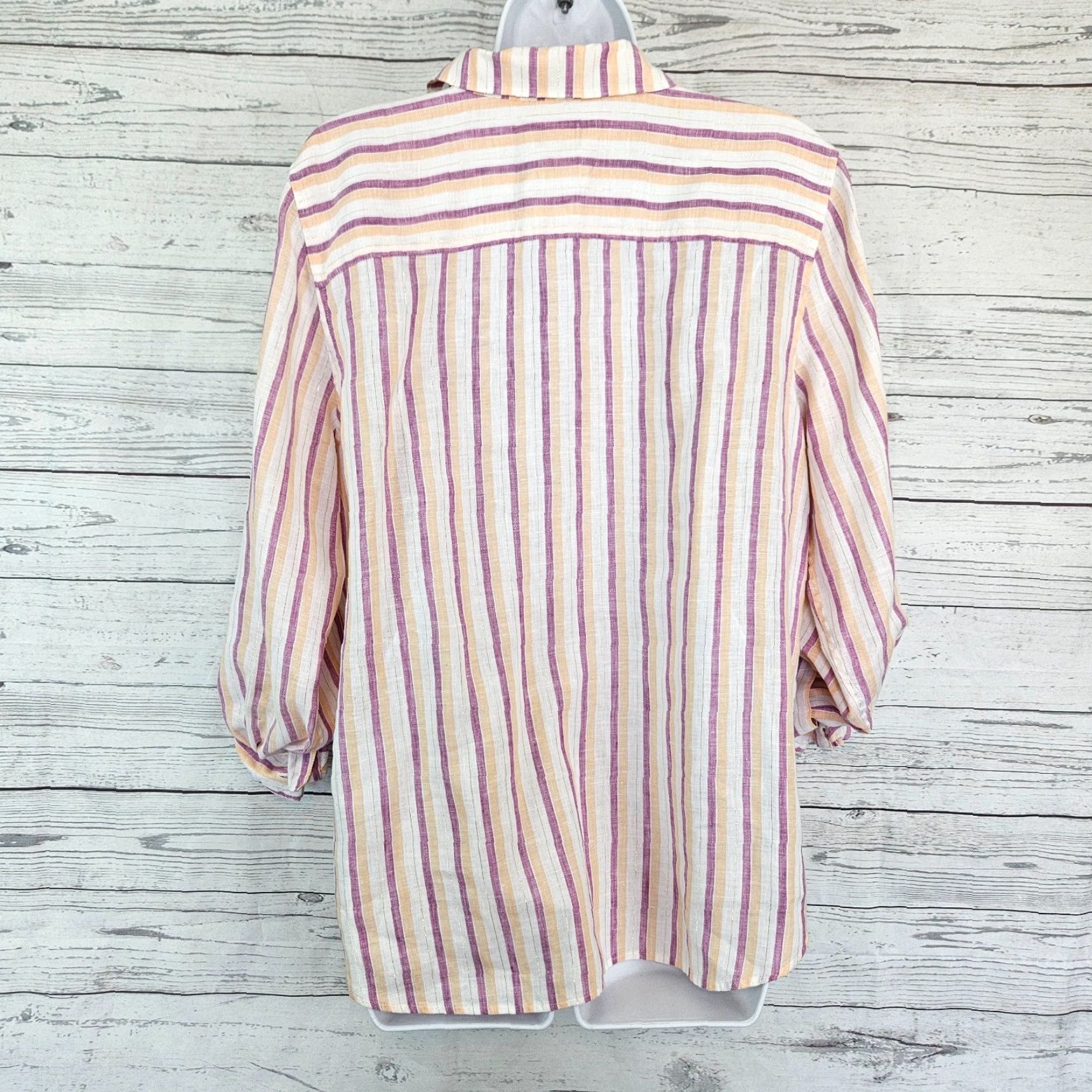 Vintage Chico's Womens No Iron Button Front Shirt Sz Large Linen Purple Orange Striped Size L / US 10 / IT 46 - 3 Thumbnail
