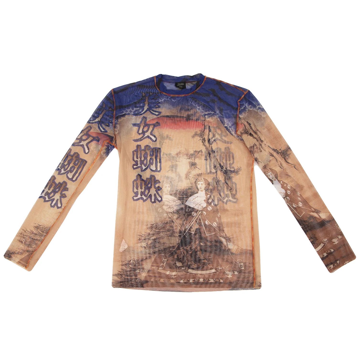 Jean Paul Gaultier Spider Print Power Net Cut T-shirt in Blue, Tea, Orange Size US M / EU 48-50 / 2 - 1 Thumbnail