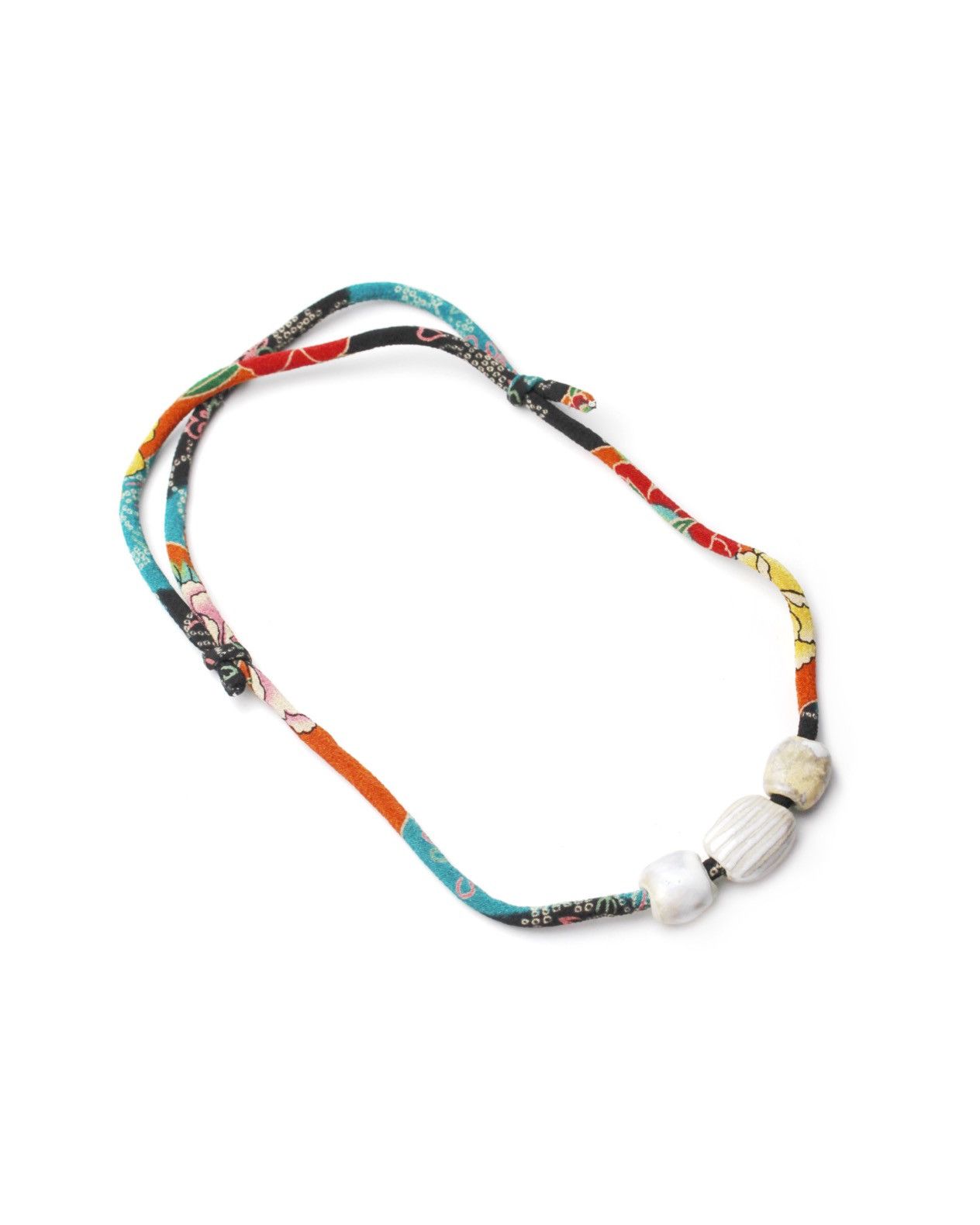 Vintage 2000S JAPANESE HANDCRAFTED GEMSTONE NECKLACE – KIMONO FABRIC Size ONE SIZE - 2 Thumbnail