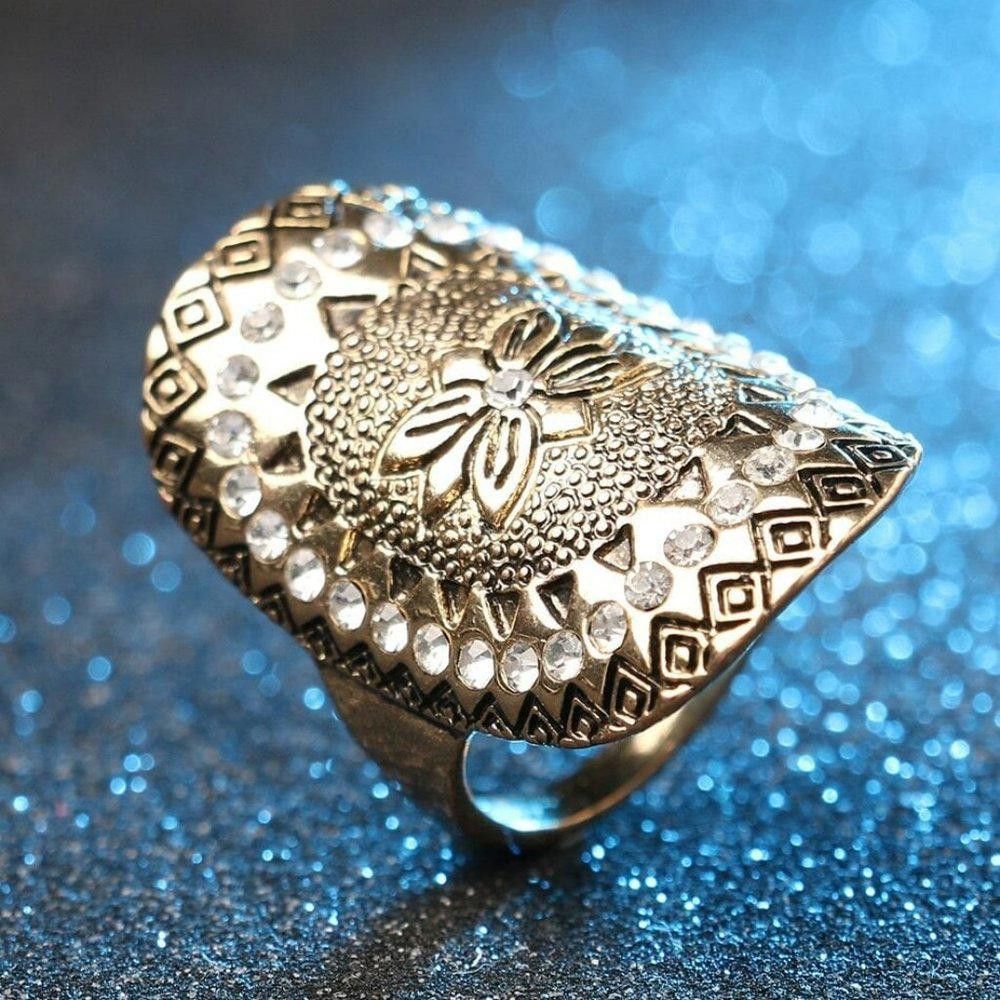 Designer Antique Crystal Ethnic Indian Style Gold Ring - Size 6 Size ONE SIZE - 3 Thumbnail