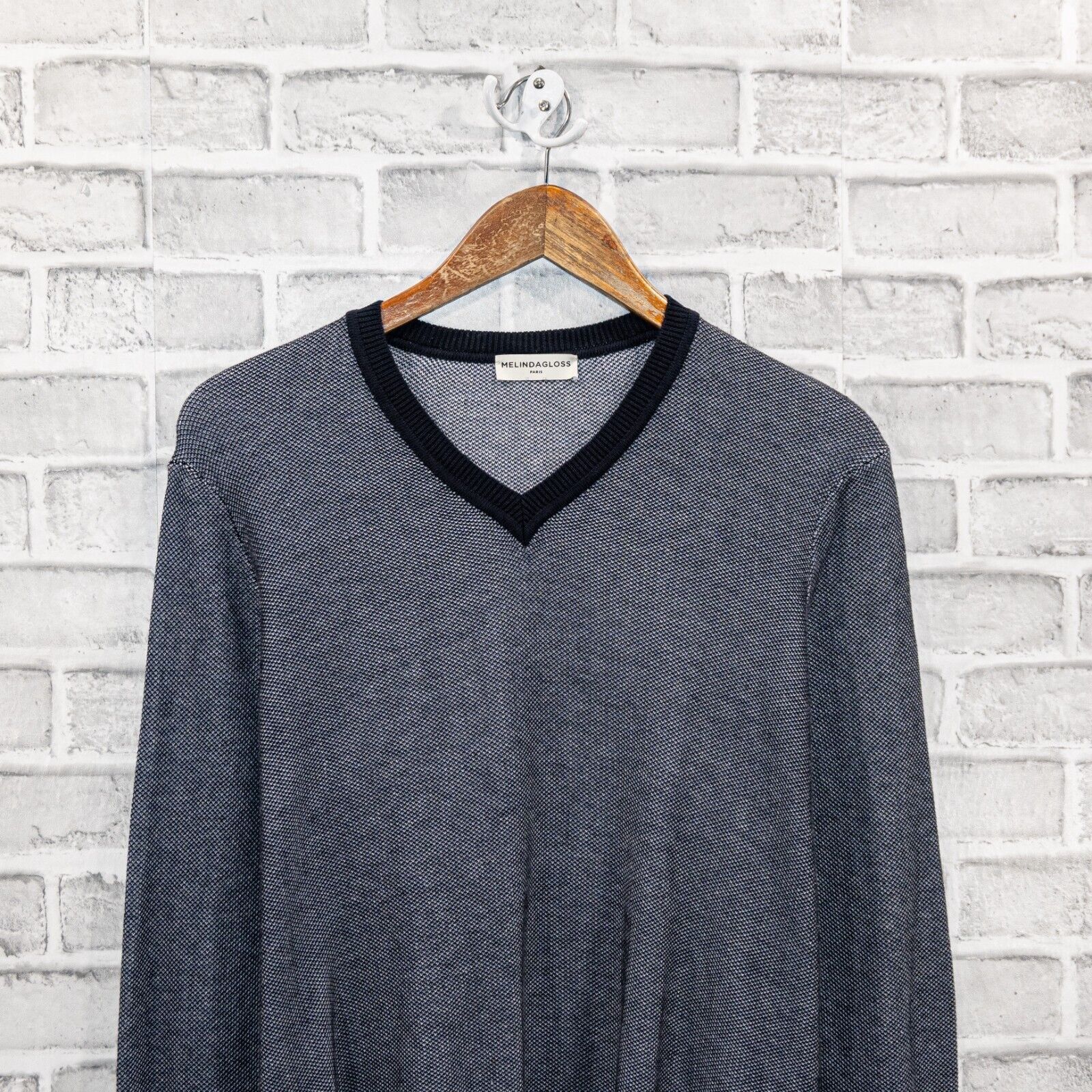 Melindagloss MELINDA GLOSS Paris V-neck Pullover Sweater blue knitt Large Size US L / EU 52-54 / 3 - 3 Thumbnail