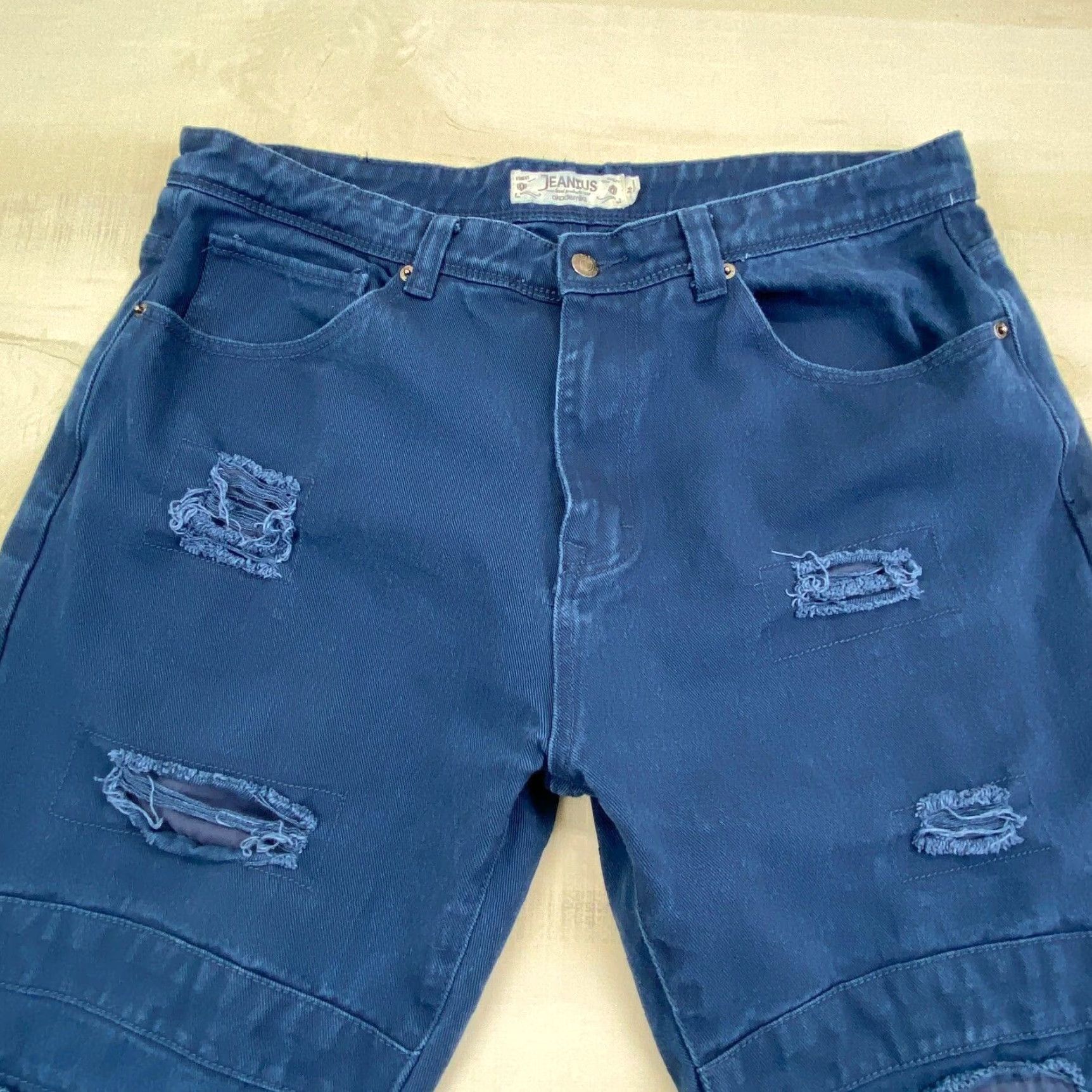 Denime Jeanius Mens Denim Shorts 36 Blue Denim Distressed Frayed 12.5 Inch Inseam Size US 36 / EU 52 - 2 Thumbnail
