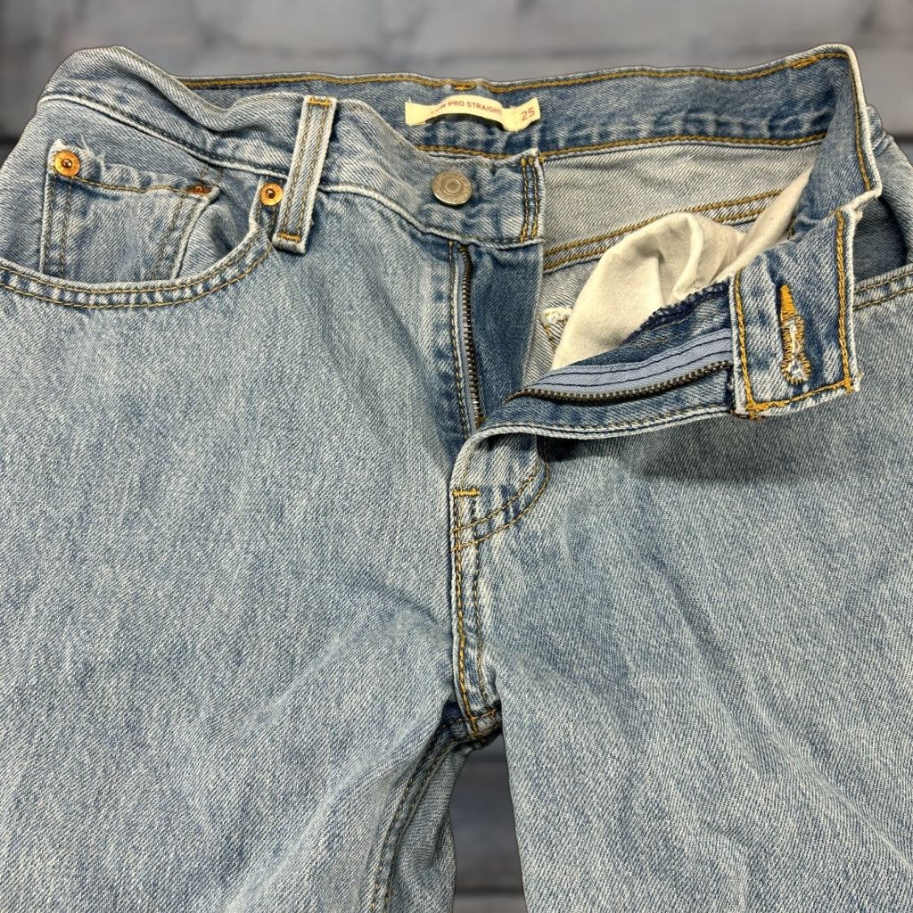Levi's Levis Jeans Womens 25x30 Blue Straight Relaxed Light Distressed Zipper Denim 30in Inseam Size 42" / US 20 - 1 Thumbnail