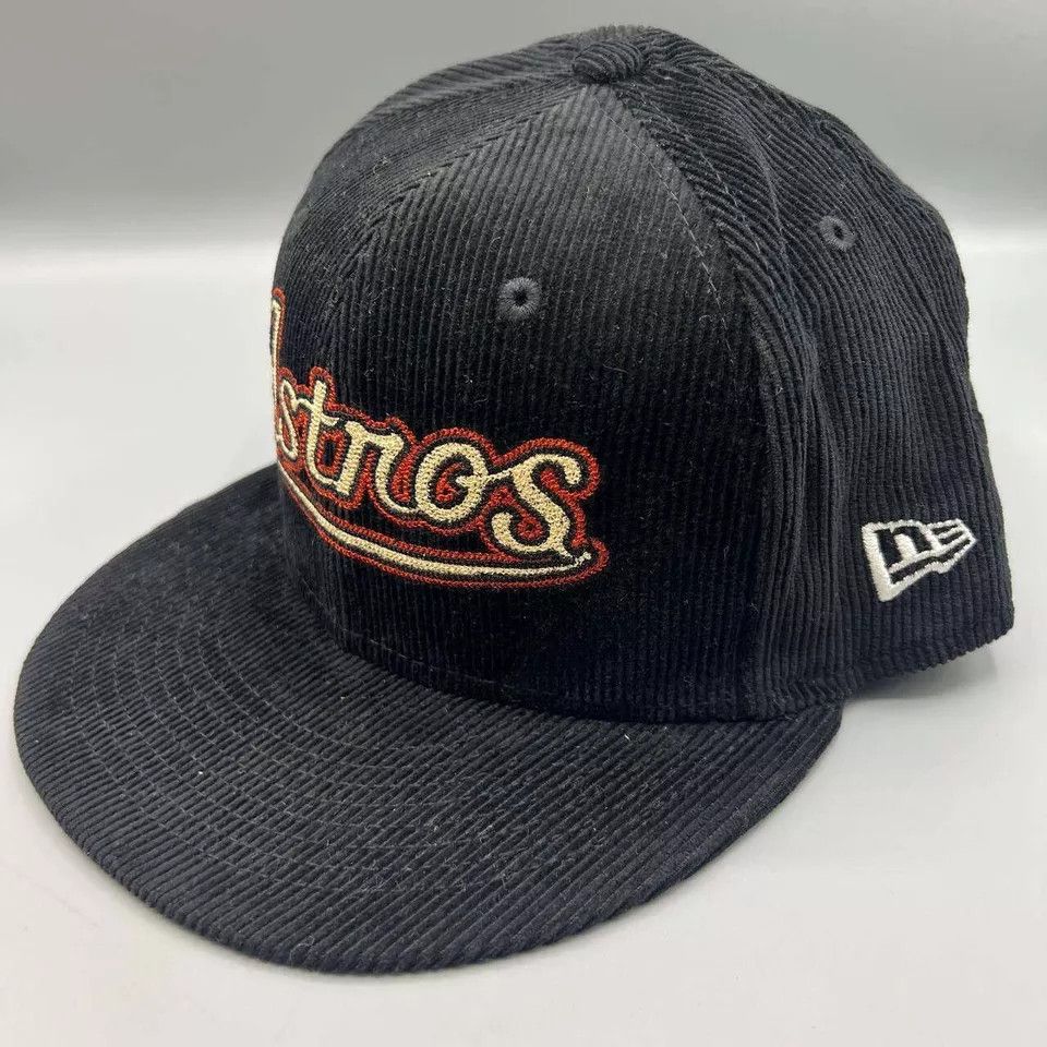 New Era Houston Astros Hat Men 7 5/8 Black Corduroy MLB Fitted Cap Size ONE SIZE - 3 Thumbnail