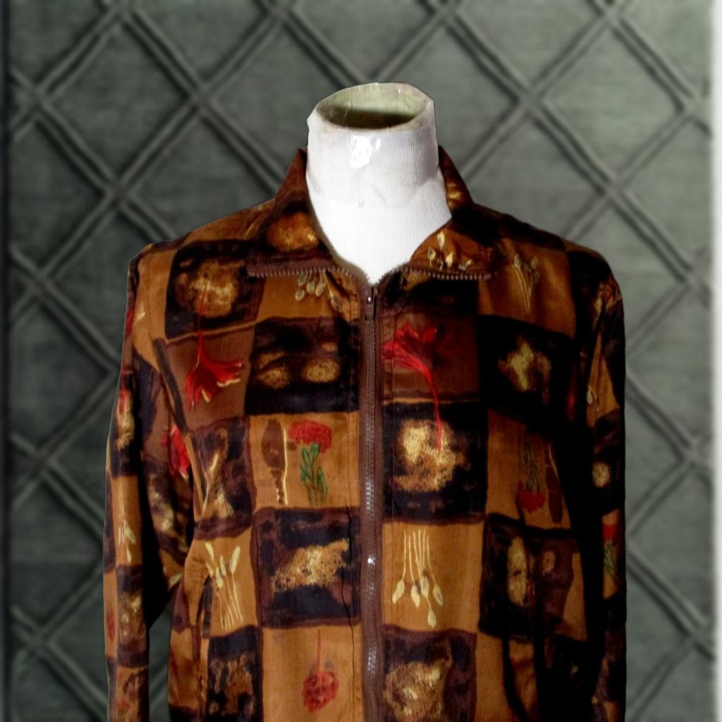 Vintage SILK XPOSURE Brown Full Zip 100% Silk Jacket Size S Petite Womens Size S / US 4 / IT 40 - 1 Thumbnail