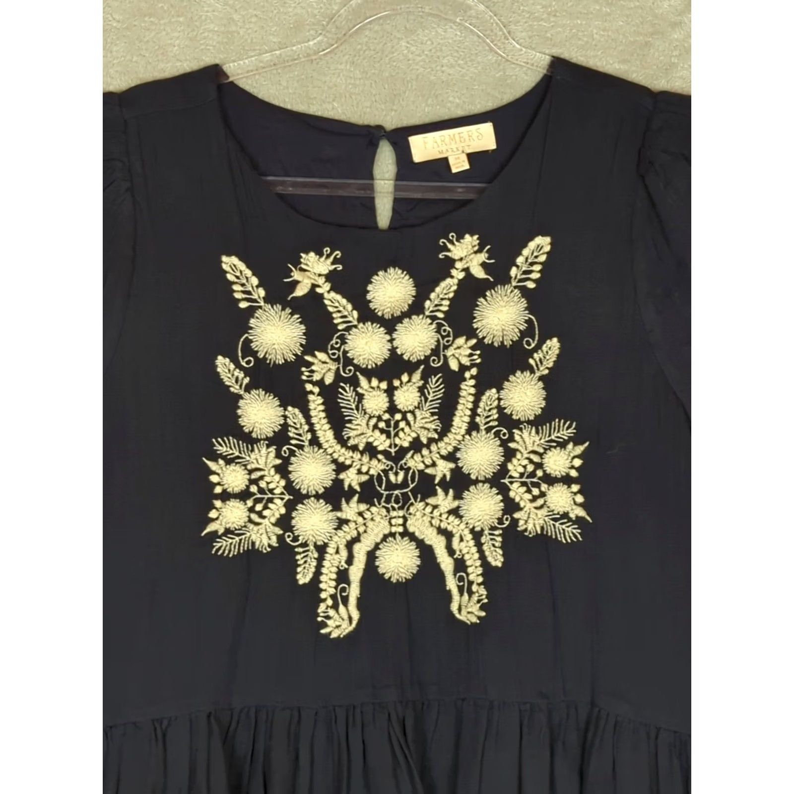Market Farmers Market peplum Top Lagenlook Embroidered Detail Cotton M Boho Festival Blue Women Blouse Size M / US 6-8 / IT 42-44 - 3 Thumbnail