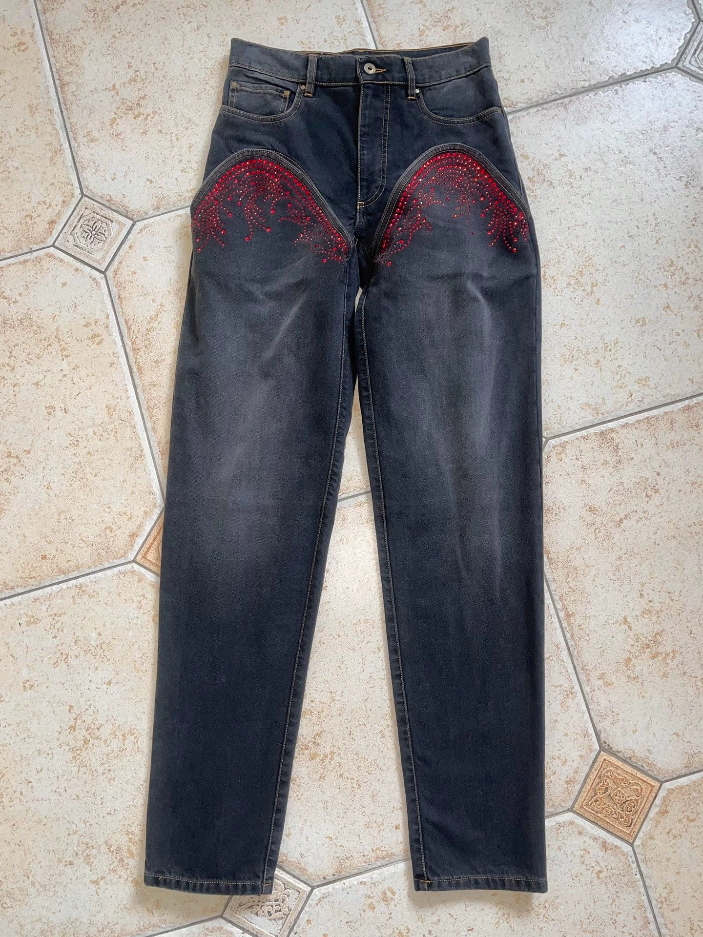 Y/Project Y/Project Red Crystal Distressed Cutout Tapered Jeans 26 Size 26" / US 2 / IT 38 - 1 Thumbnail