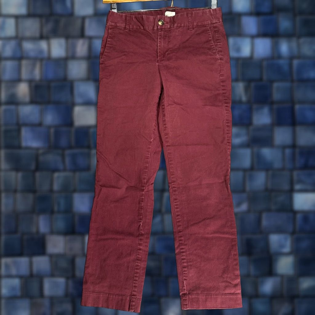 J.Crew VINTAGE J.CREW Pants Womens 2 Laney Skinny Chino Maroon Red Cotton Stretch Pockets Size 26" / US 2 / IT 38 - 1 Thumbnail