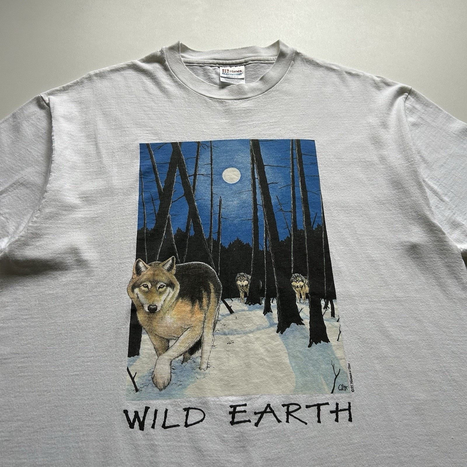 Hanes Vintage Wolf Art T Shirt XL 90s Wild Earth Animal Graphic Size US XL / EU 56 / 4 - 2 Thumbnail