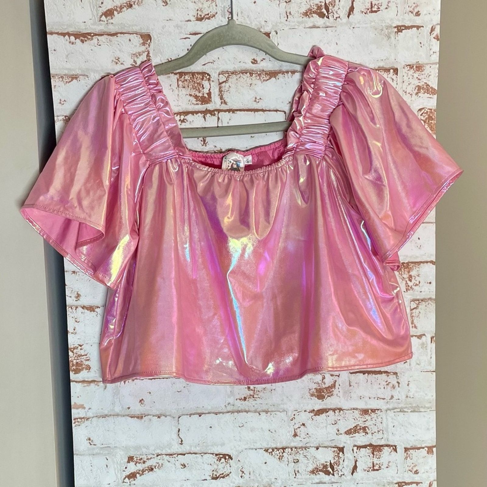 J.Crew QUEEN OF SPARKLES Shimmering Pink Crop Top Size M / US 6-8 / IT 42-44 - 7 Thumbnail