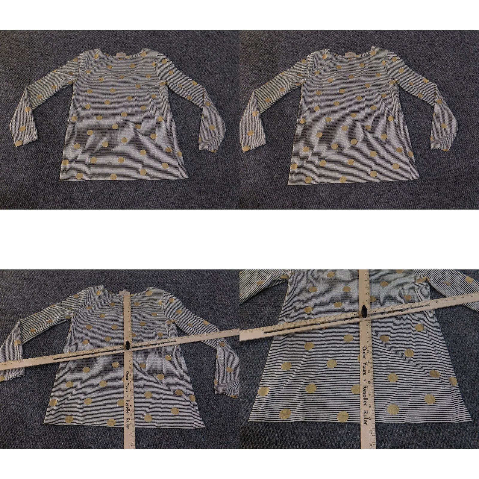 Loft LOFT Shirt Womens S White Navy Stripe Gold Dot Long Sleeve Cotton Blouse Size S / US 4 / IT 40 - 8 Thumbnail