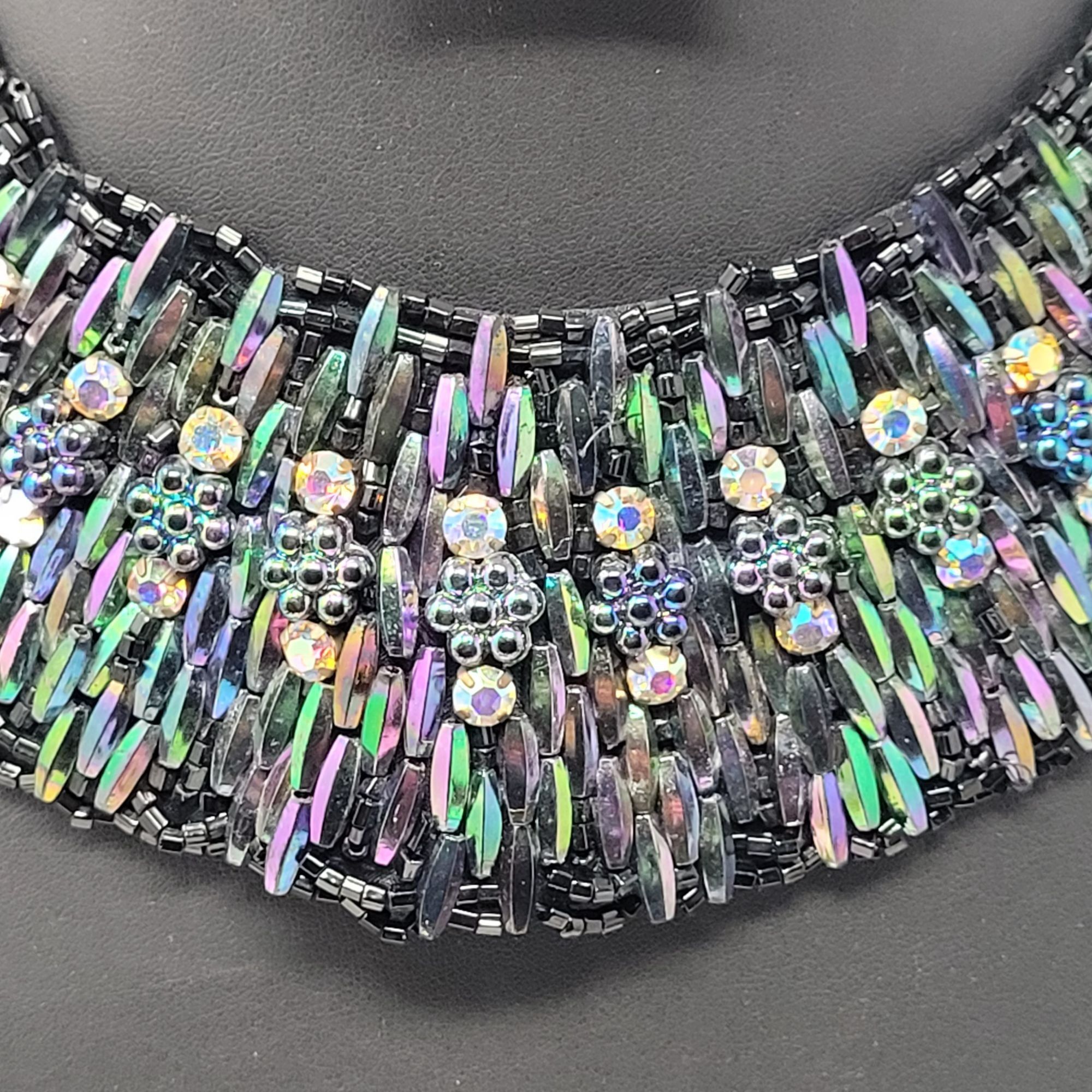 Handmade Vintage Handcrafted AB Oil Slick Beaded Statement Bib Collar Size ONE SIZE - 1 Thumbnail