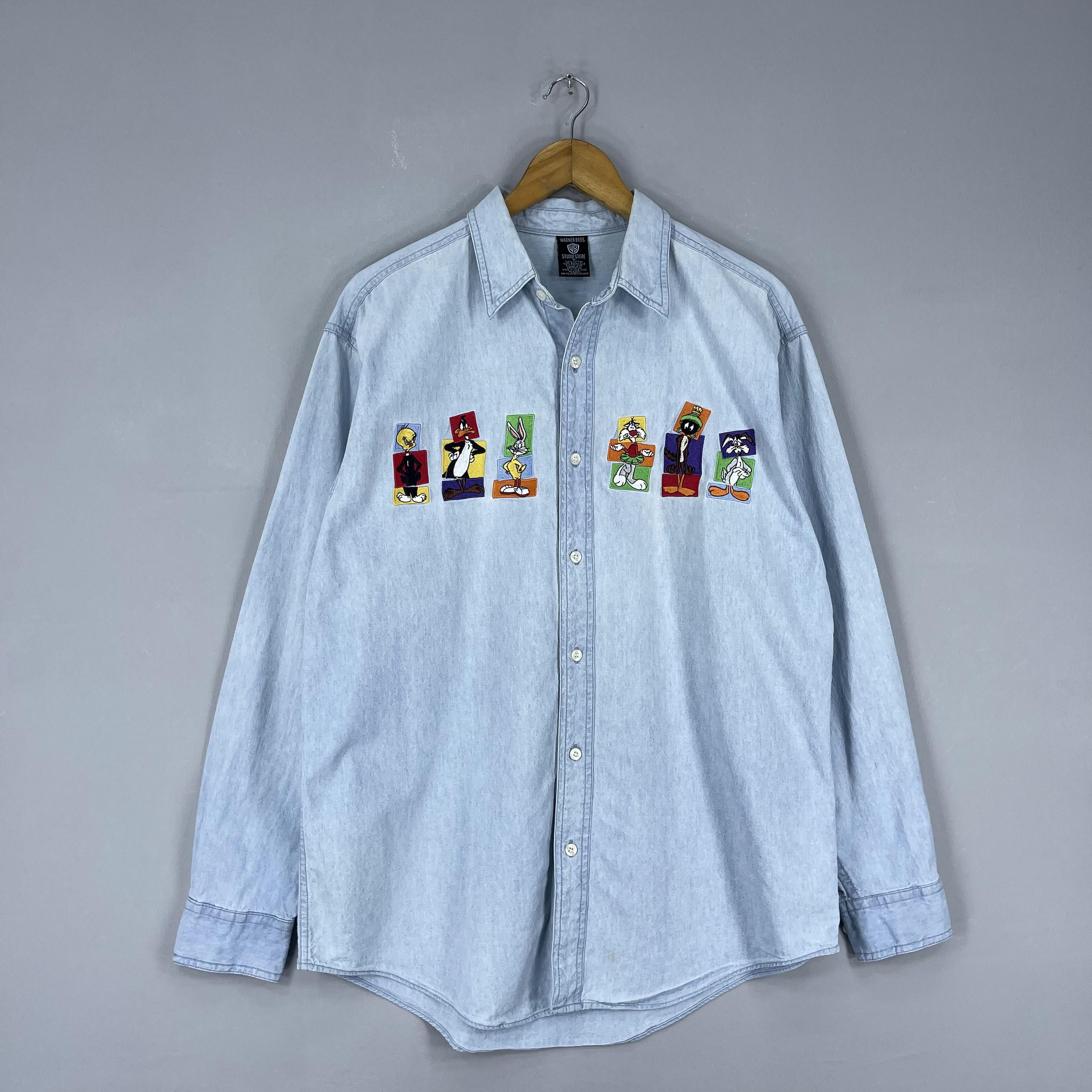Warner Bros Vintage 90s WARNER BROS Tunes Squad Cartoon Denim Shirt Size US M / EU 48-50 / 2 - 3 Thumbnail