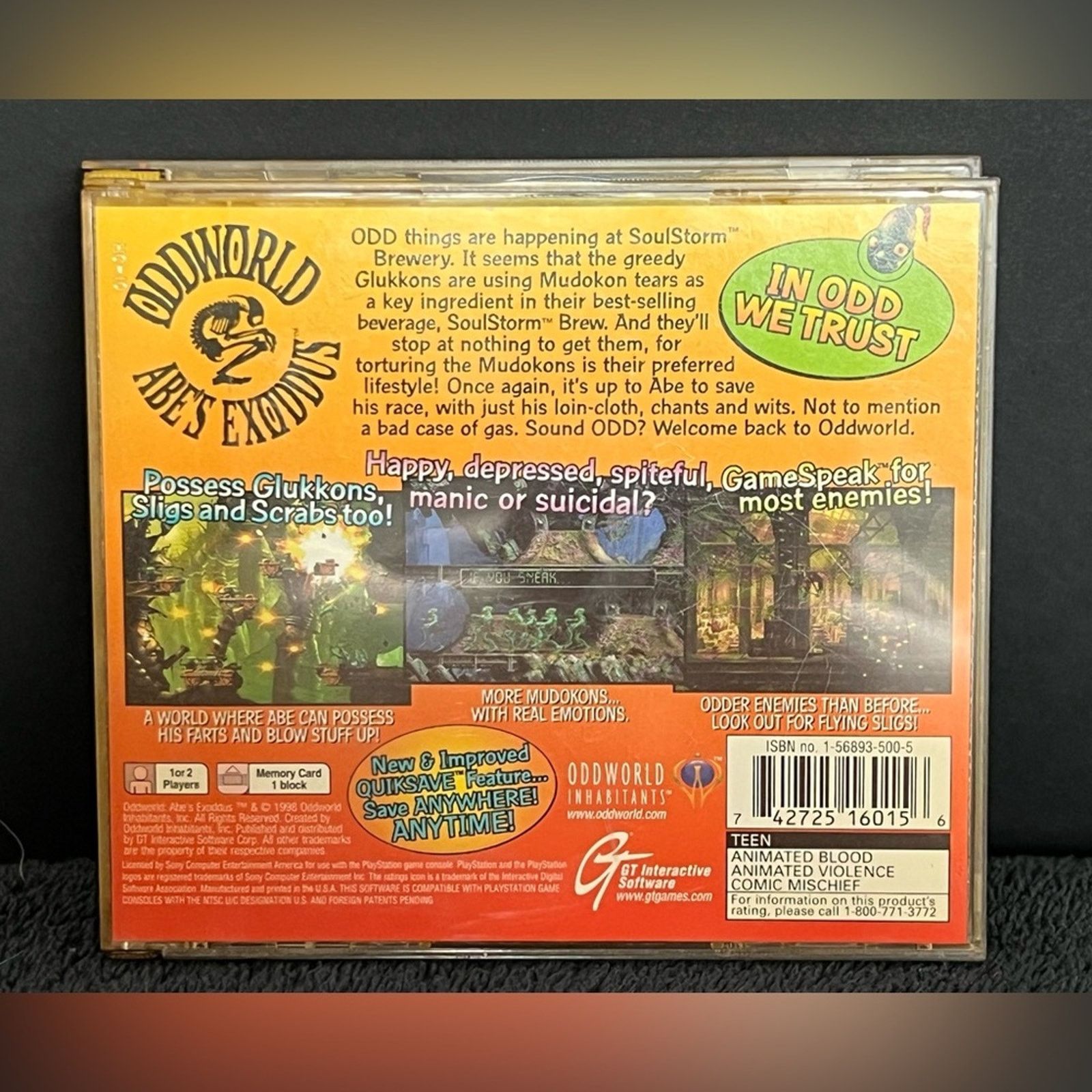 Sony Oddworld: Abe's Exoddus (Sony PlayStation 1, 1998) Tested Size ONE SIZE - 2 Thumbnail