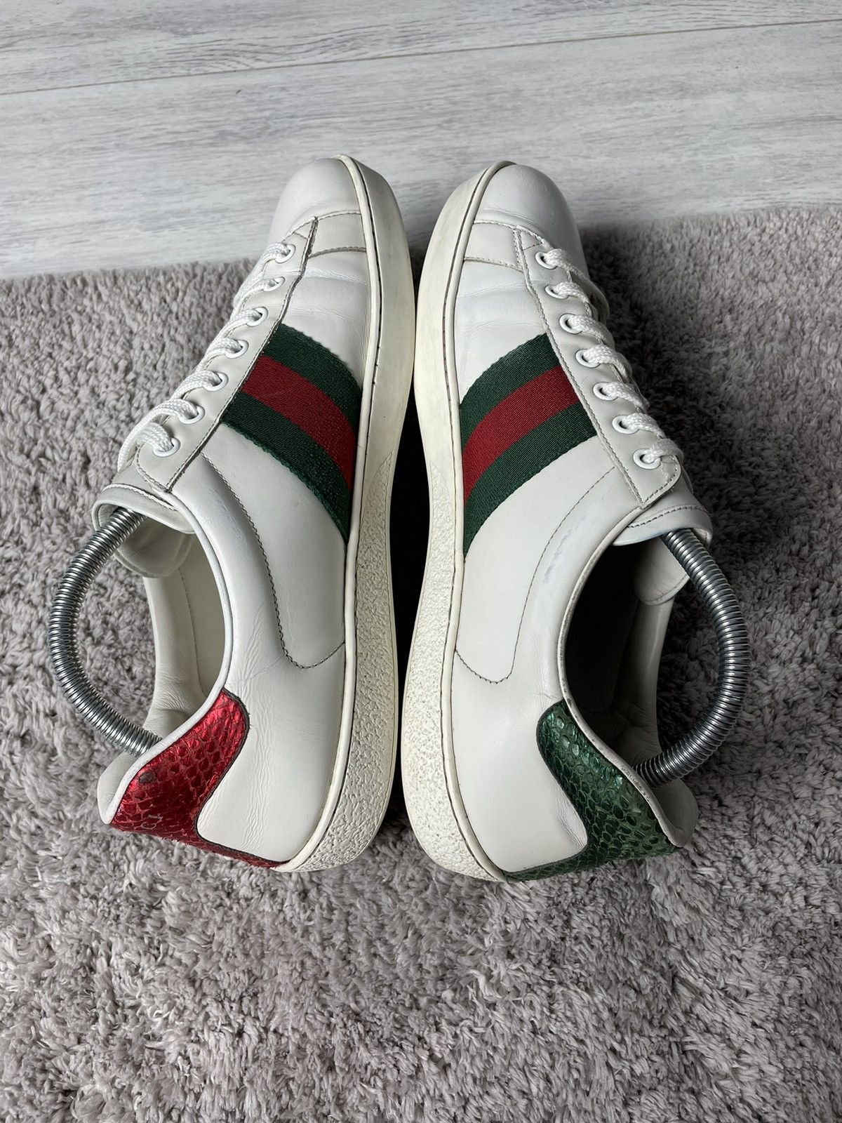 Gucci Gucci White Ace Tiger Patch Embroidered Web Leather Sneakers Size US 11.5 / EU 44-45 - 5 Thumbnail