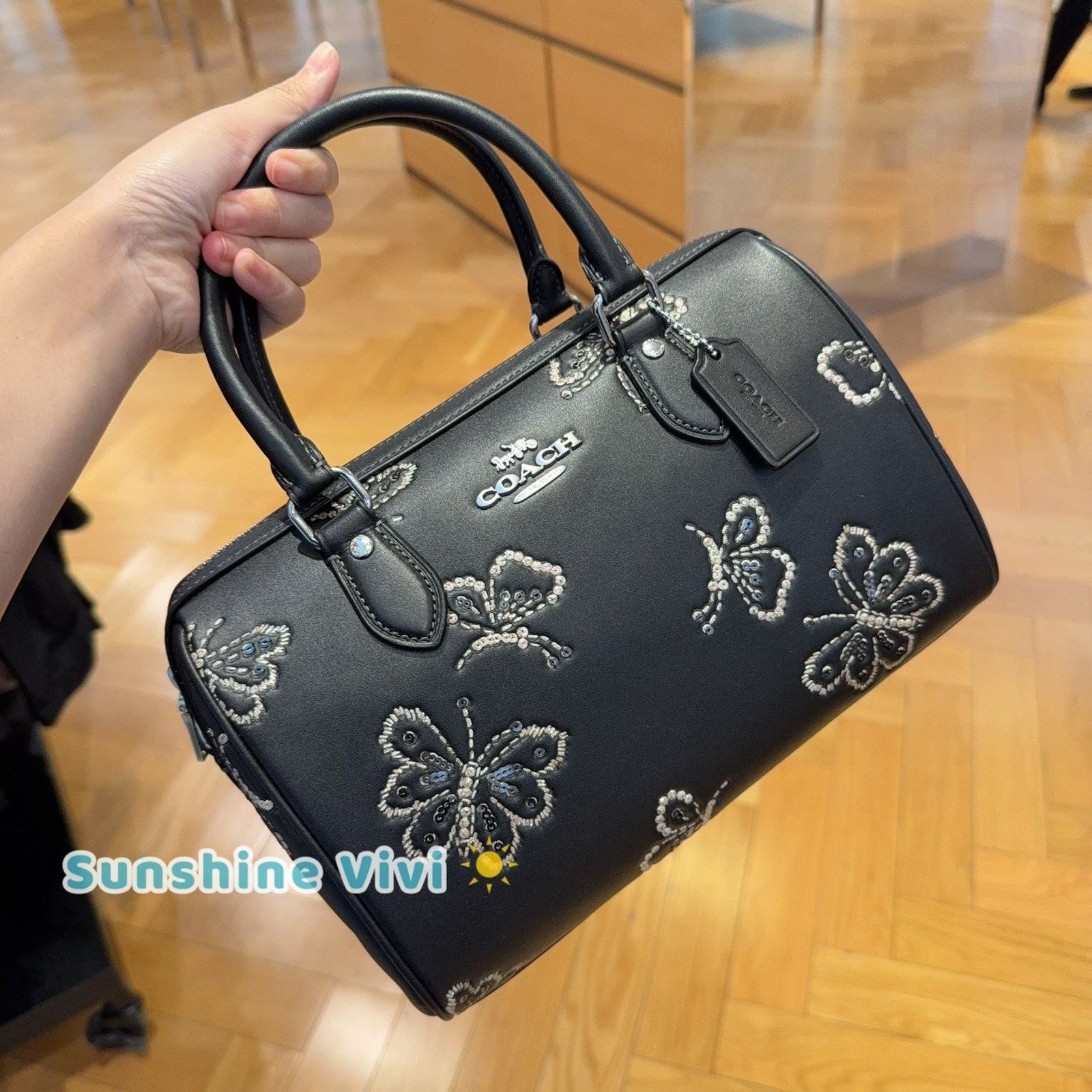Coach NWT Coach Rowan Satchel Bag Butterfly CCK88 Black Silver Size ONE SIZE - 1 Thumbnail