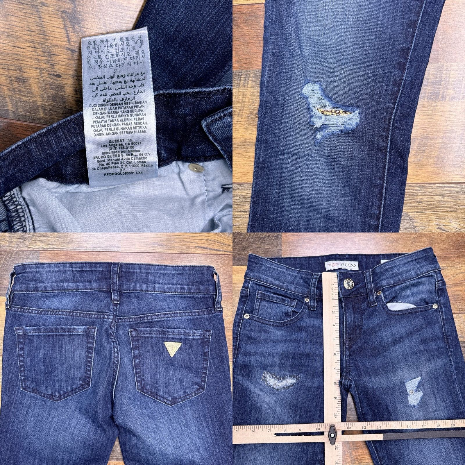 Guess Guess Jeans Womens 26 Low Rise Stretch Distressed Patch Fit Skinny Denim Blue 5-Pocket City Modern Regular Size 26" / US 2 / IT 38 - 8 Thumbnail