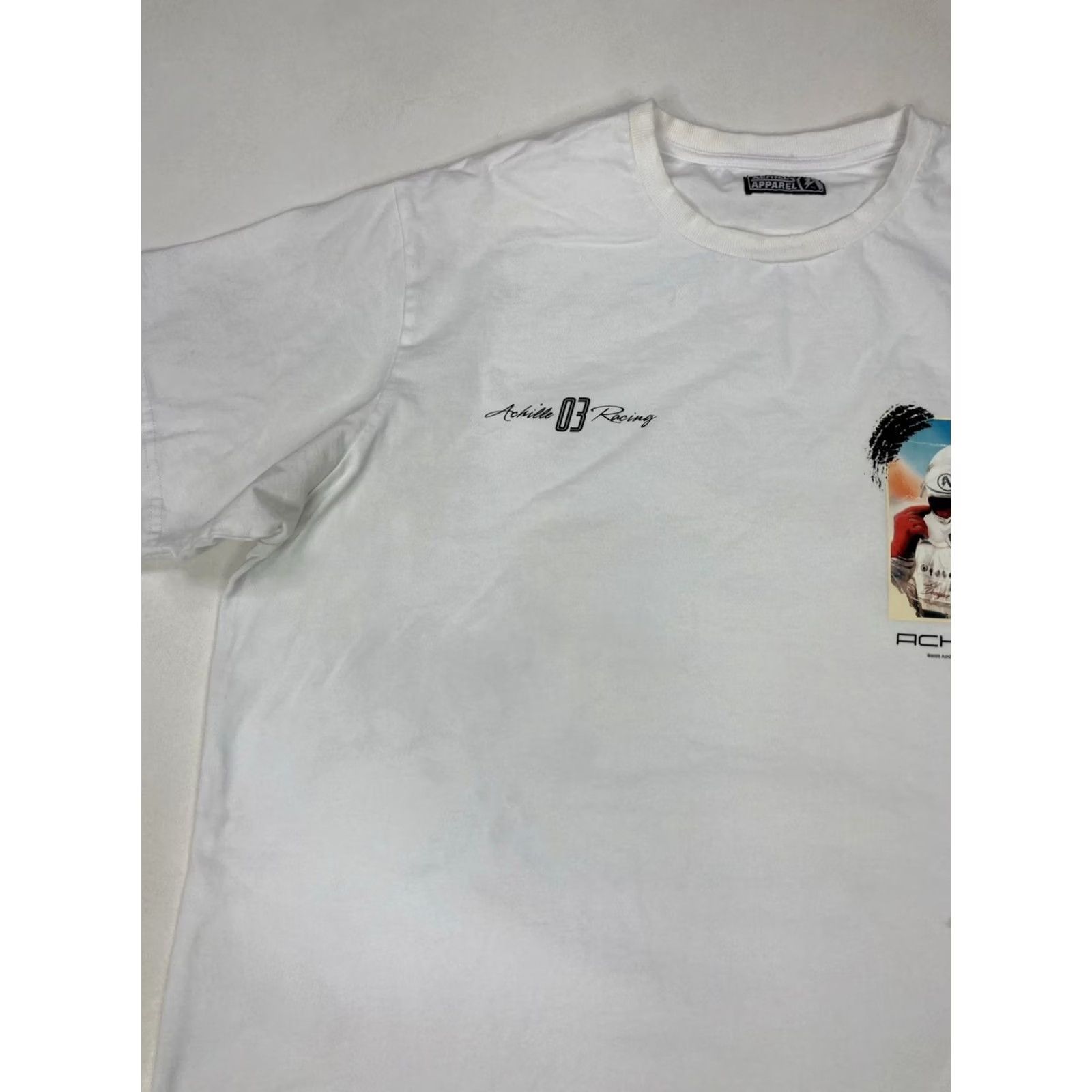 Vintage Achille Apparel Racing Graphic T-shirt Men Slim Fit 3XL White Size US XXL / EU 58 / 5 - 5 Thumbnail