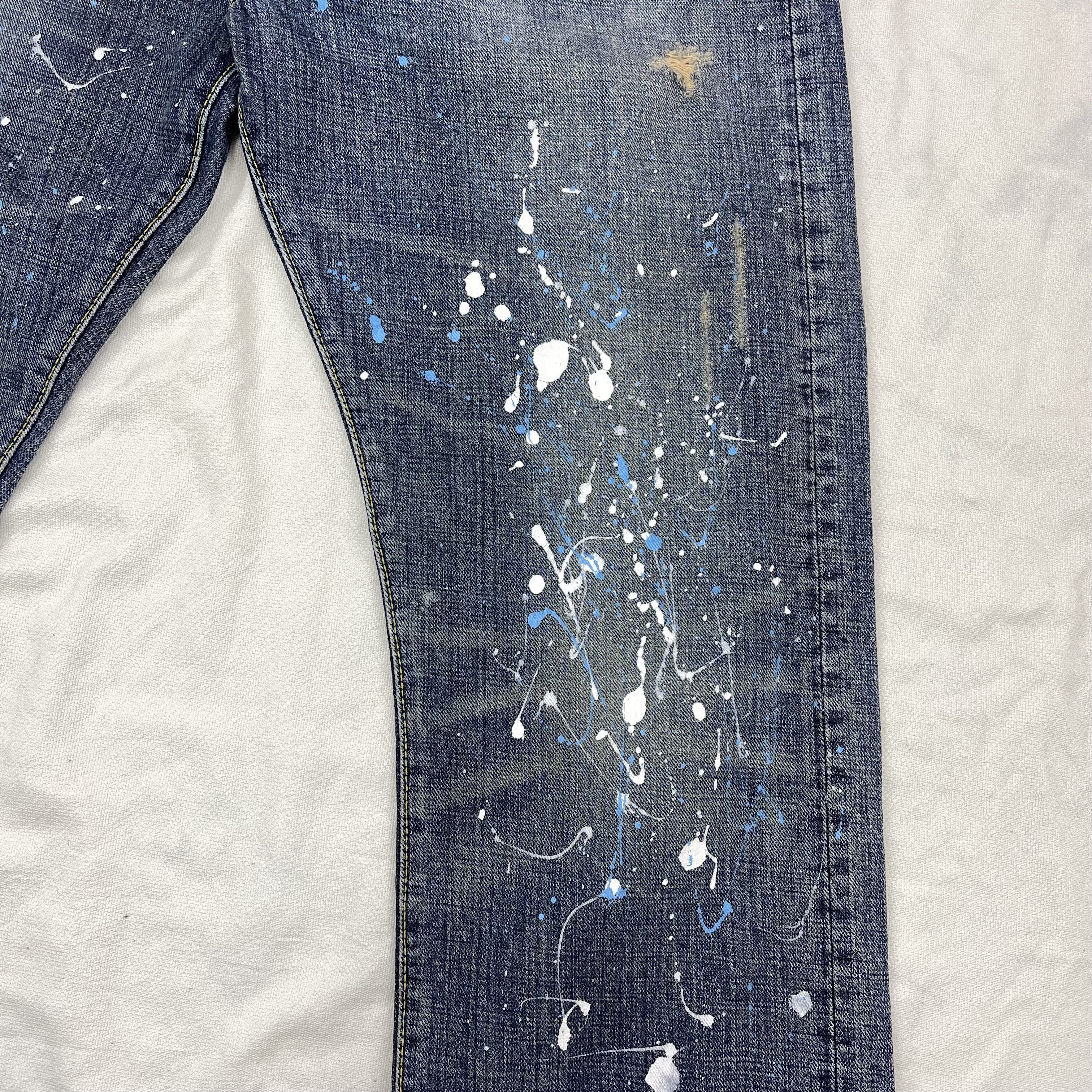 Japanese Brand GL HEART Paint Art Design Denim Jeans #1223/AQ Size US 33 - 6 Thumbnail