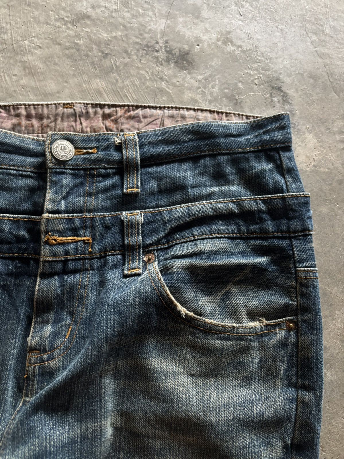 Karakuri Tamashii DOUBLE WAIST DISTRESSED BUDEN JAPANESE DENIM SKULL SUKAJAN Size US 35 - 9 Thumbnail