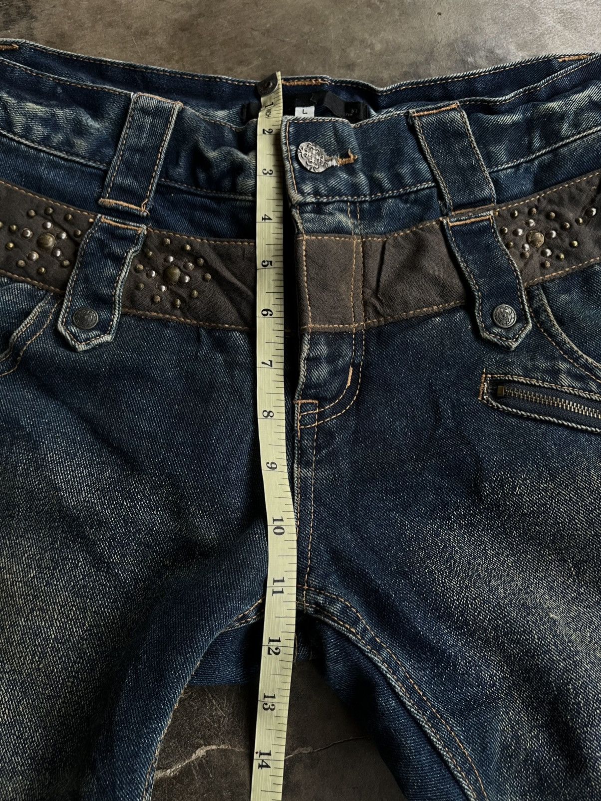 5351 POUR LES HOMMES 2000s JAPANESE BEADS ICOM DOUBLE WAIST DENIM PUNK PANTS VKEI Size US 32 / EU 48 - 11 Thumbnail