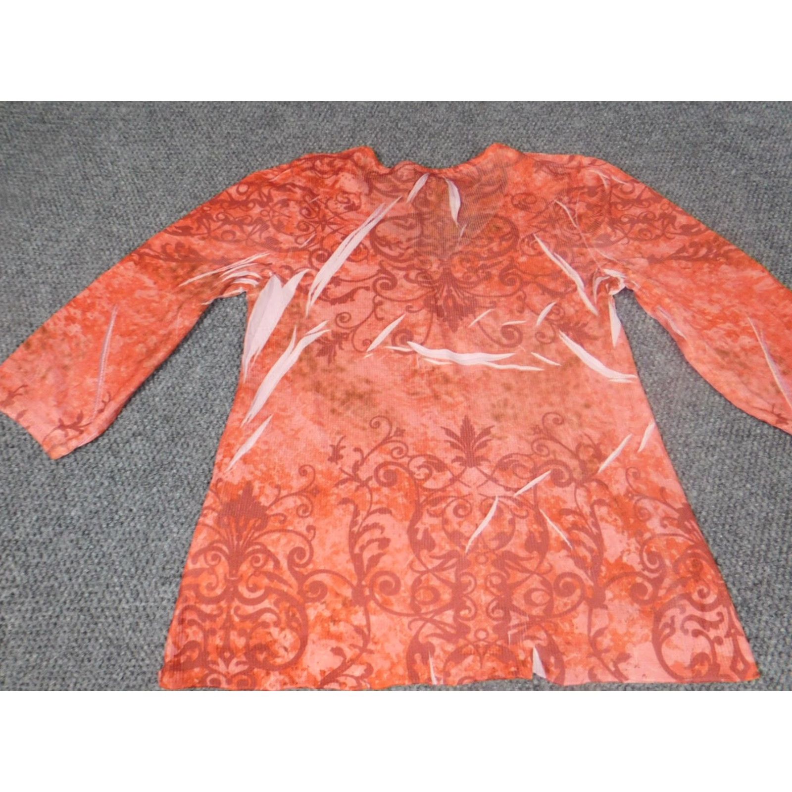 Vintage Jane Ashley Blouse Women L Peach Floral V-Neck Pullover Stretch Top Casual Long Sleeve Ruffle Polyester Rayon Orange Size L / US 10 / IT 46 - 7 Thumbnail