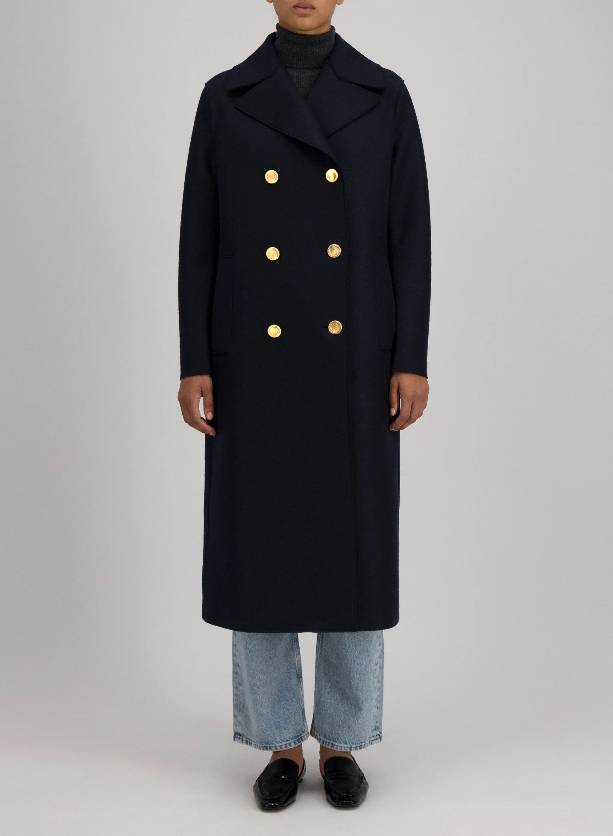 Harris Wharf London o1s22i1n1024 Double-Breasted Pressed Wool Coat in Blue Size S / US 4 / IT 40 - 3 Thumbnail