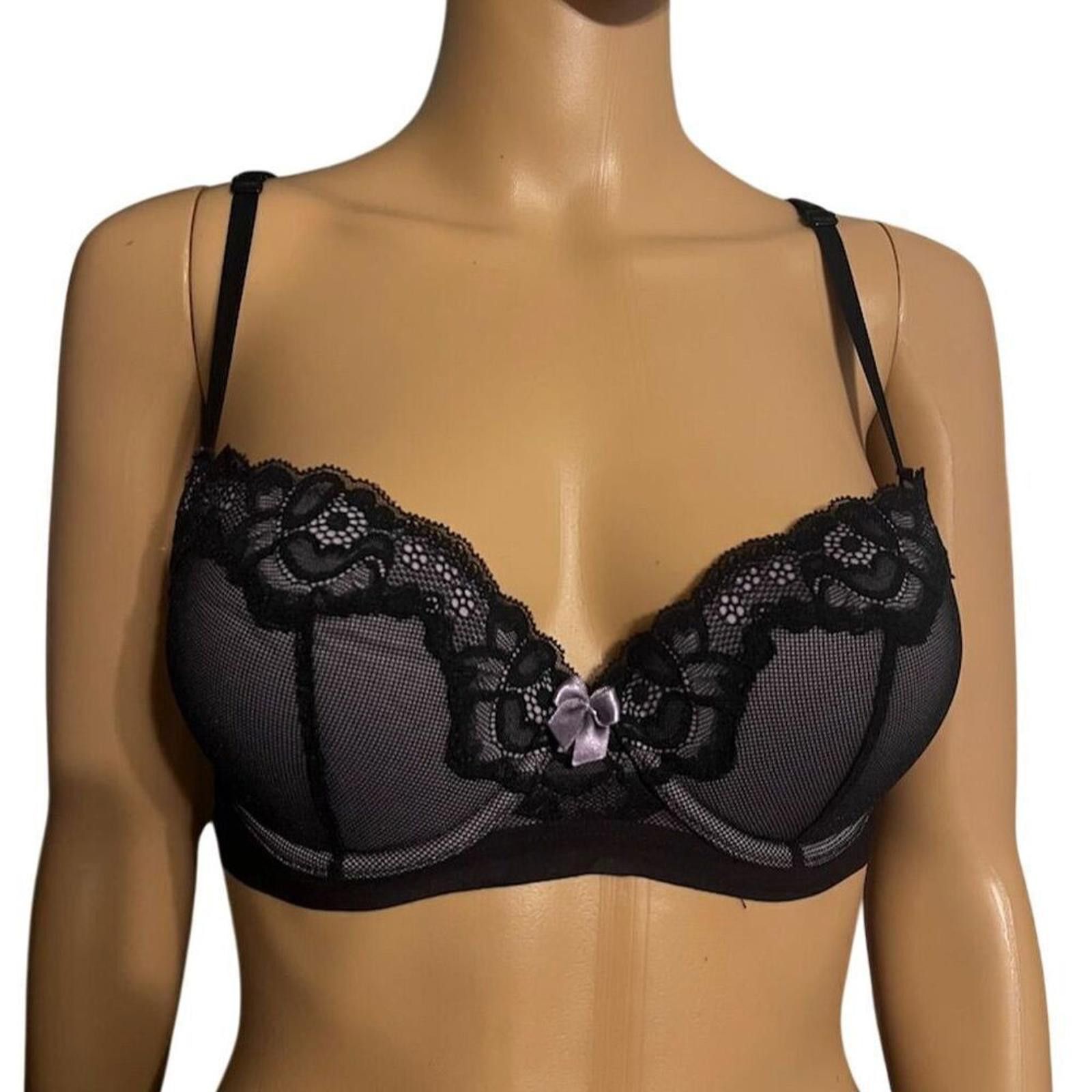 Other Adore Me Black Lace Balconette Bra 32D Sheer Mesh Underwire Size ONE SIZE - 2 Thumbnail