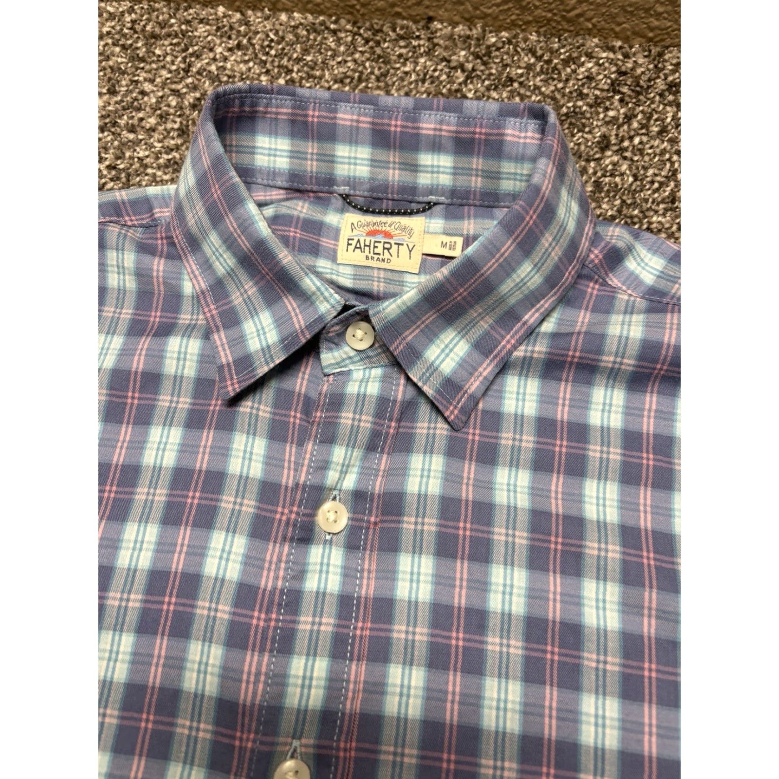 Faherty Faherty Performance Shirt Mens Medium Blue Pink Plaid Button Up Supima Nylon Blend Size US M / EU 48-50 / 2 - 2 Thumbnail
