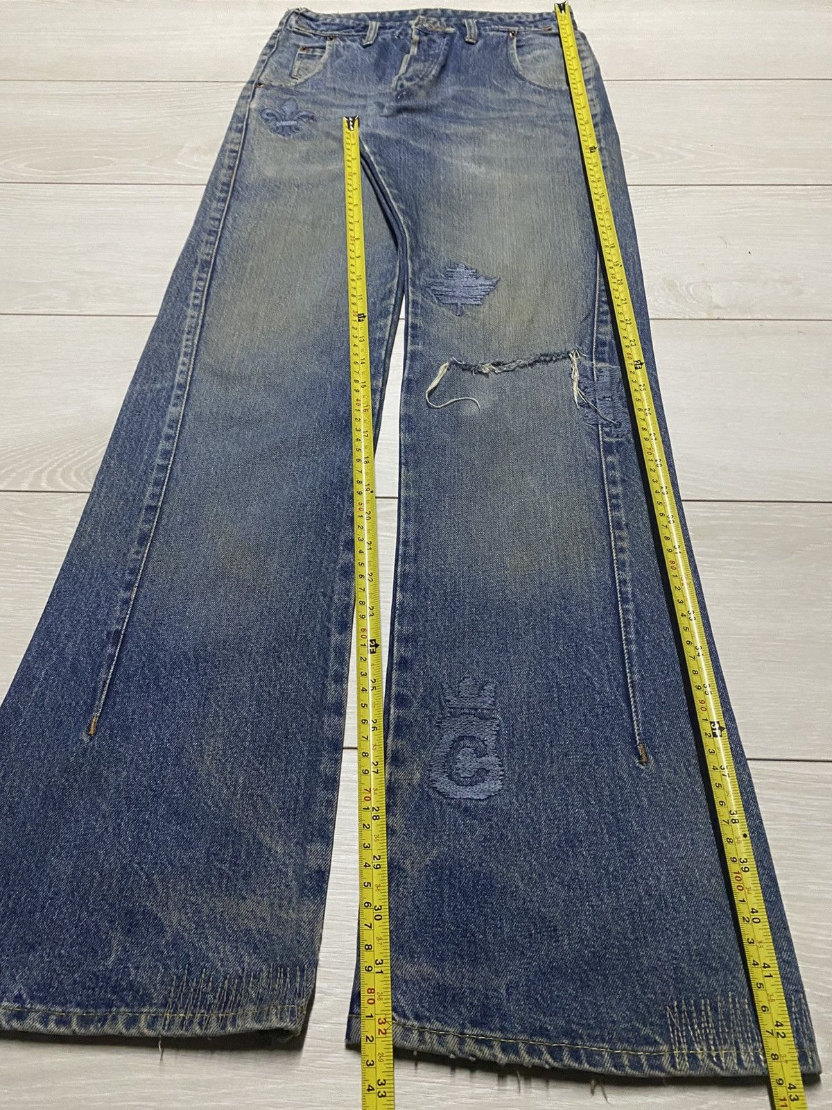 Japanese Brand MYK Vintage Y2K Flare Denim Distressed & Embroidered Size US 27 - 19 Thumbnail