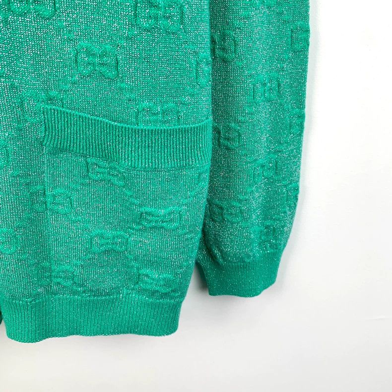 Gucci Gucci Green logo jacquart full printed wool V-neck single-b Size S / US 4 / IT 40 - 4 Thumbnail