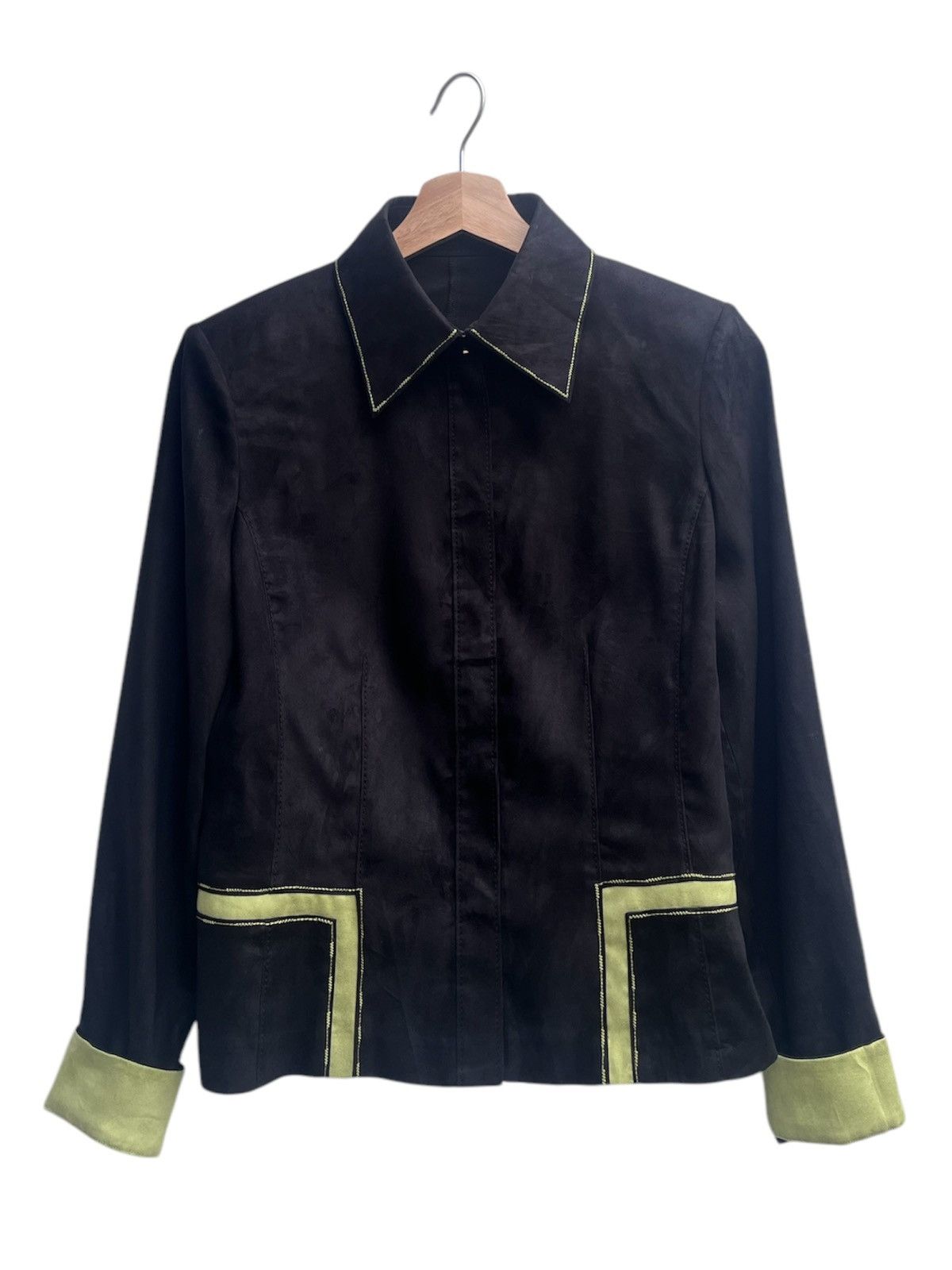 Trussardi Archive Trussardi Yellow Trim Light Polyester Suede Jacket Size S / US 4 / IT 40 - 2 Thumbnail
