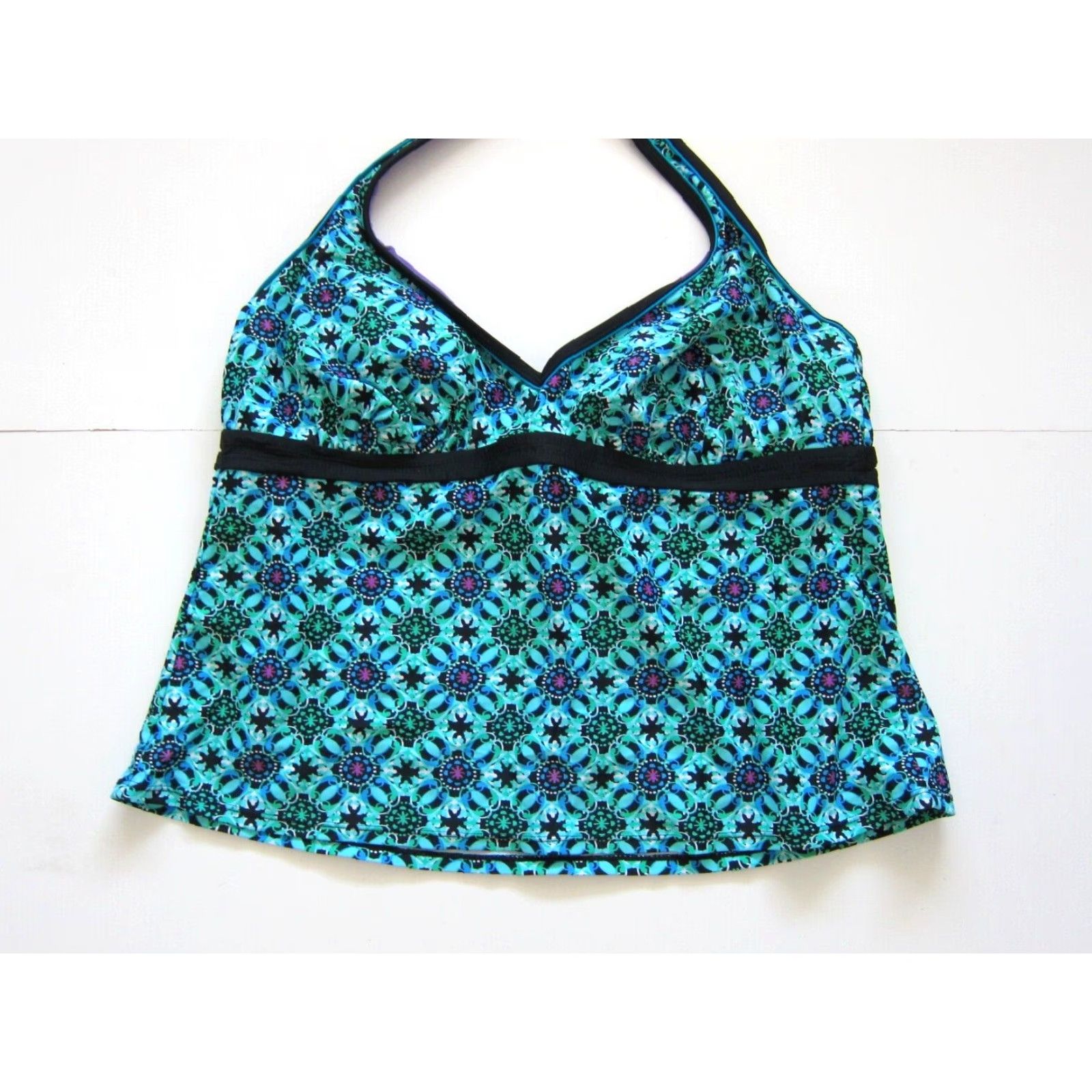 Native VINTAGE Beach Native Green Blue Black Floral Built In Under Wire Bra 44C/42D/40DD Size ONE SIZE - 6 Thumbnail